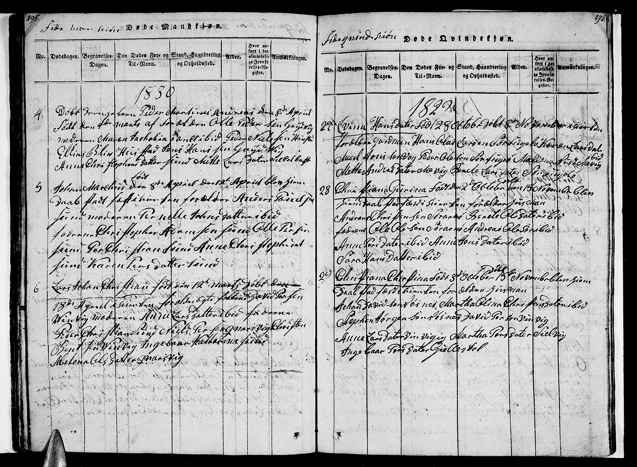 Ministerialprotokoller, klokkerbøker og fødselsregistre - Nordland, AV/SAT-A-1459/805/L0105: Klokkerbok nr. 805C01, 1820-1839, s. 295-296