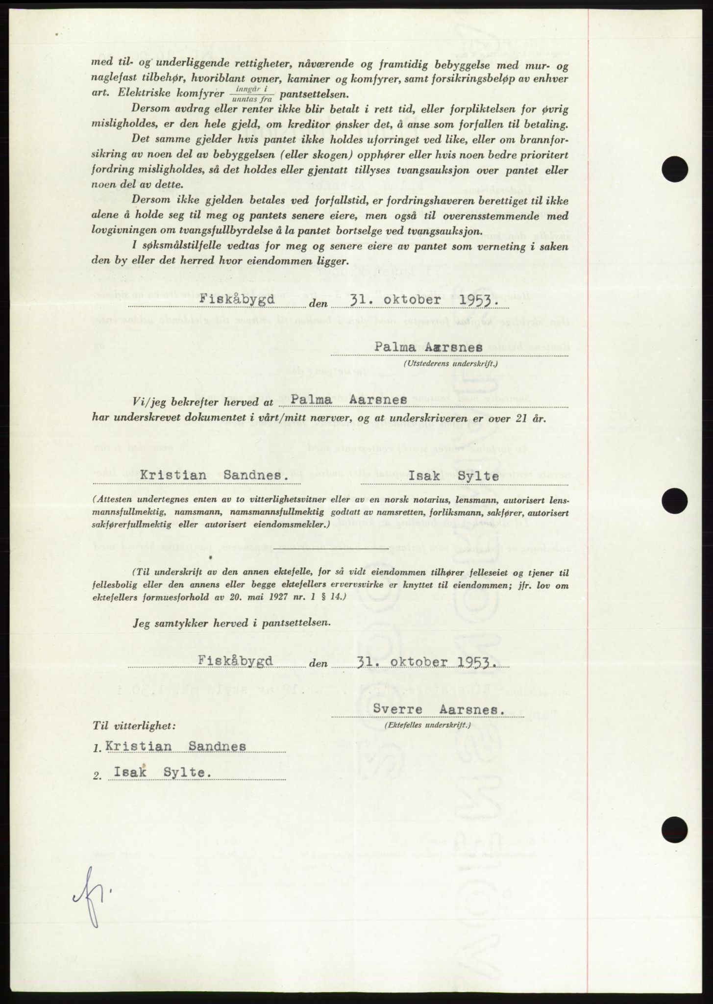 Søre Sunnmøre sorenskriveri, AV/SAT-A-4122/1/2/2C/L0124: Pantebok nr. 12B, 1953-1954, Dagboknr: 2889/1953