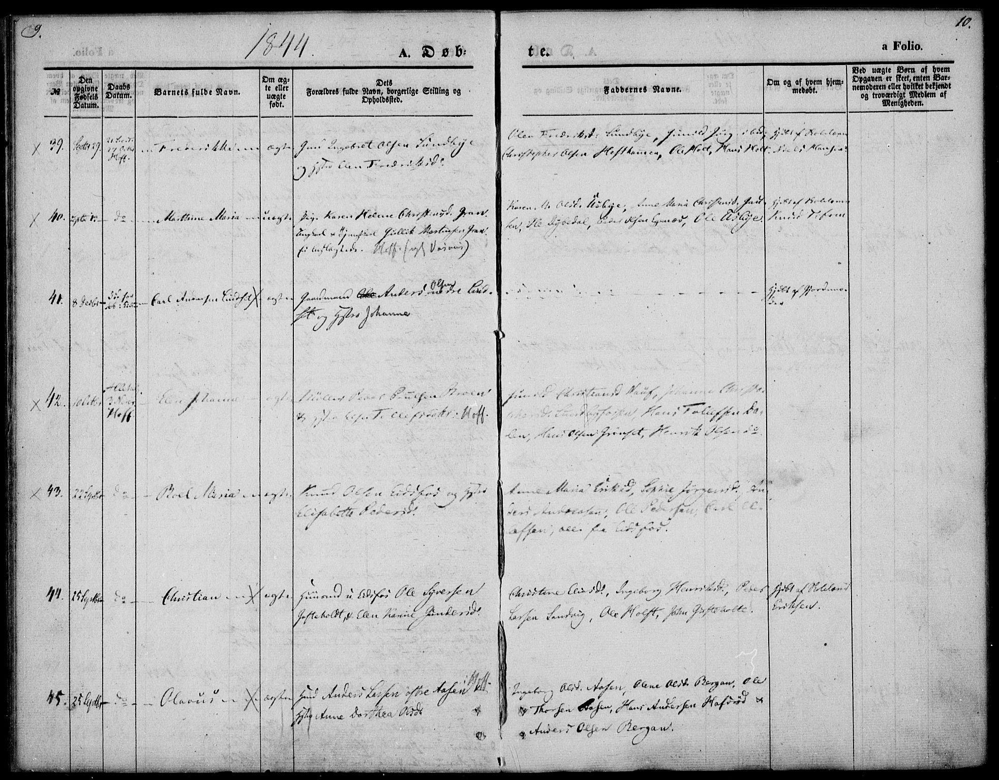 Hof kirkebøker, AV/SAKO-A-64/F/Fa/L0005: Ministerialbok nr. I 5, 1844-1851, s. 9-10