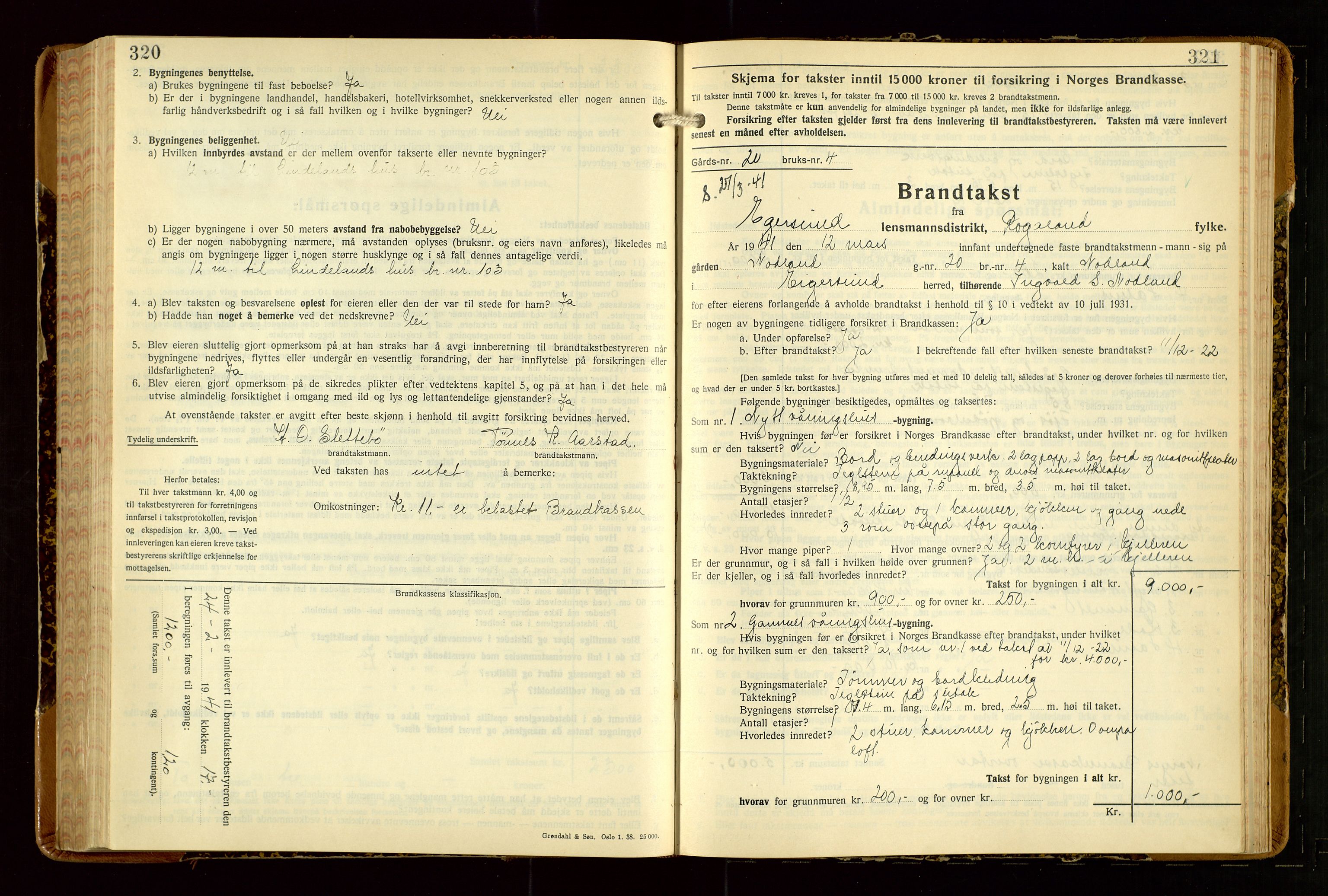 Eigersund lensmannskontor, SAST/A-100171/Gob/L0007: "Brandtakstprotokoll", 1938-1955, s. 320-321
