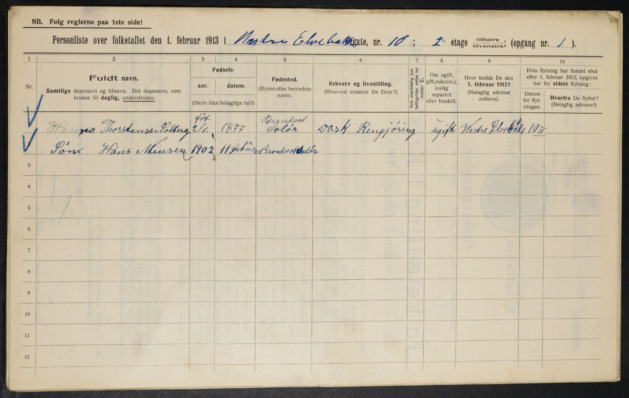OBA, Kommunal folketelling 1.2.1913 for Kristiania, 1913, s. 122348