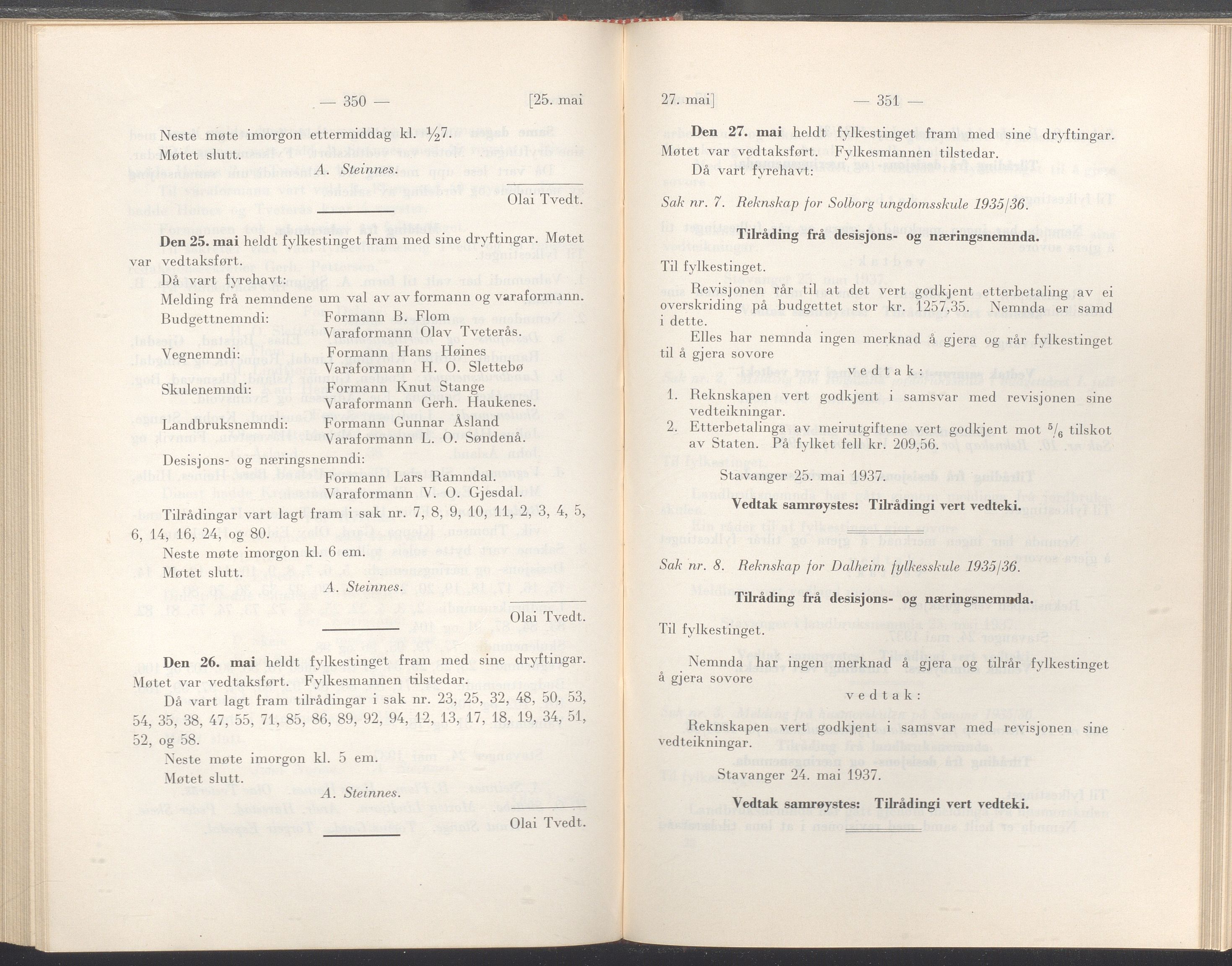 Rogaland fylkeskommune - Fylkesrådmannen , IKAR/A-900/A/Aa/Aaa/L0056: Møtebok , 1937, s. 350-351