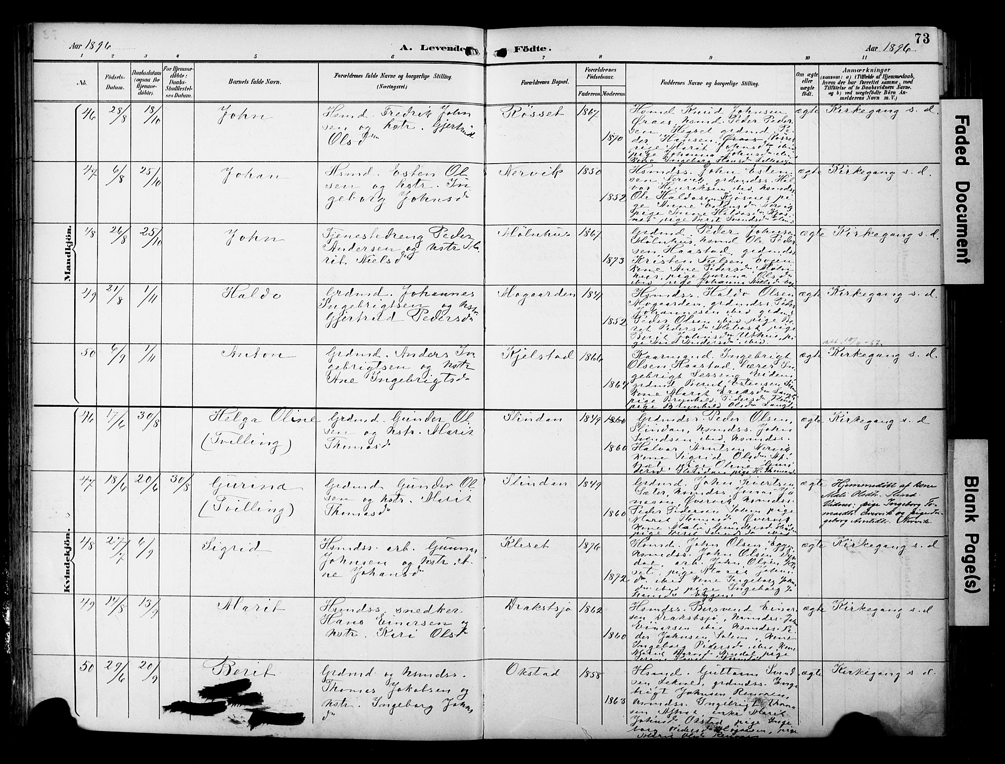 Ministerialprotokoller, klokkerbøker og fødselsregistre - Sør-Trøndelag, SAT/A-1456/695/L1149: Ministerialbok nr. 695A09, 1891-1902, s. 73