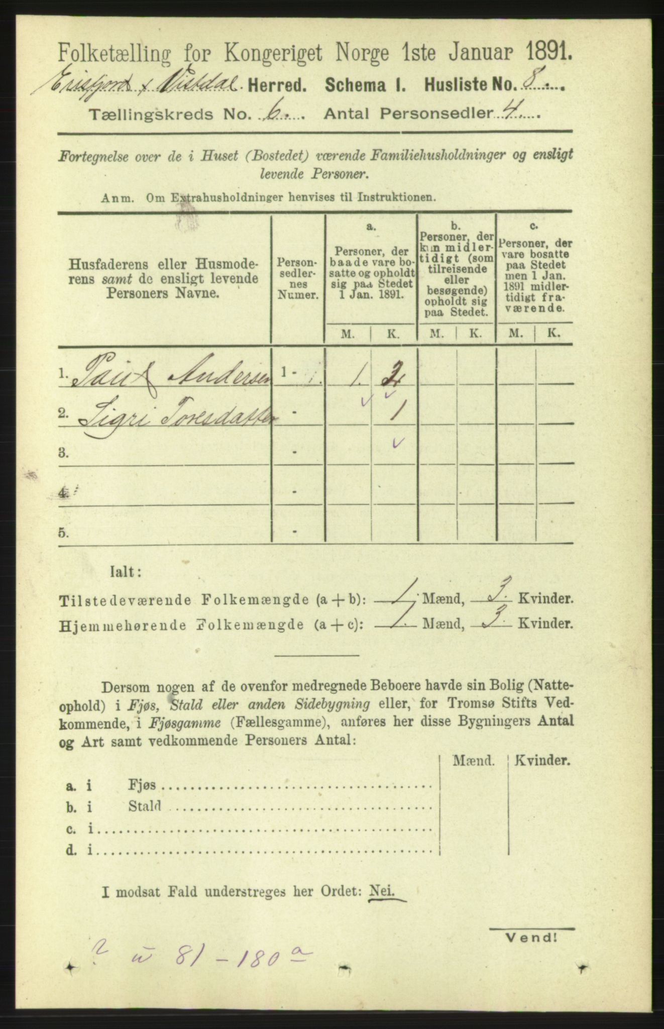 RA, Folketelling 1891 for 1542 Eresfjord og Vistdal herred, 1891, s. 1463