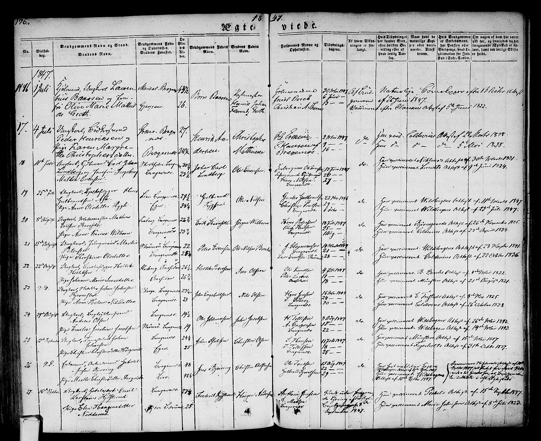 Bragernes kirkebøker, AV/SAKO-A-6/F/Fc/L0001: Ministerialbok nr. III 1, 1830-1853, s. 176