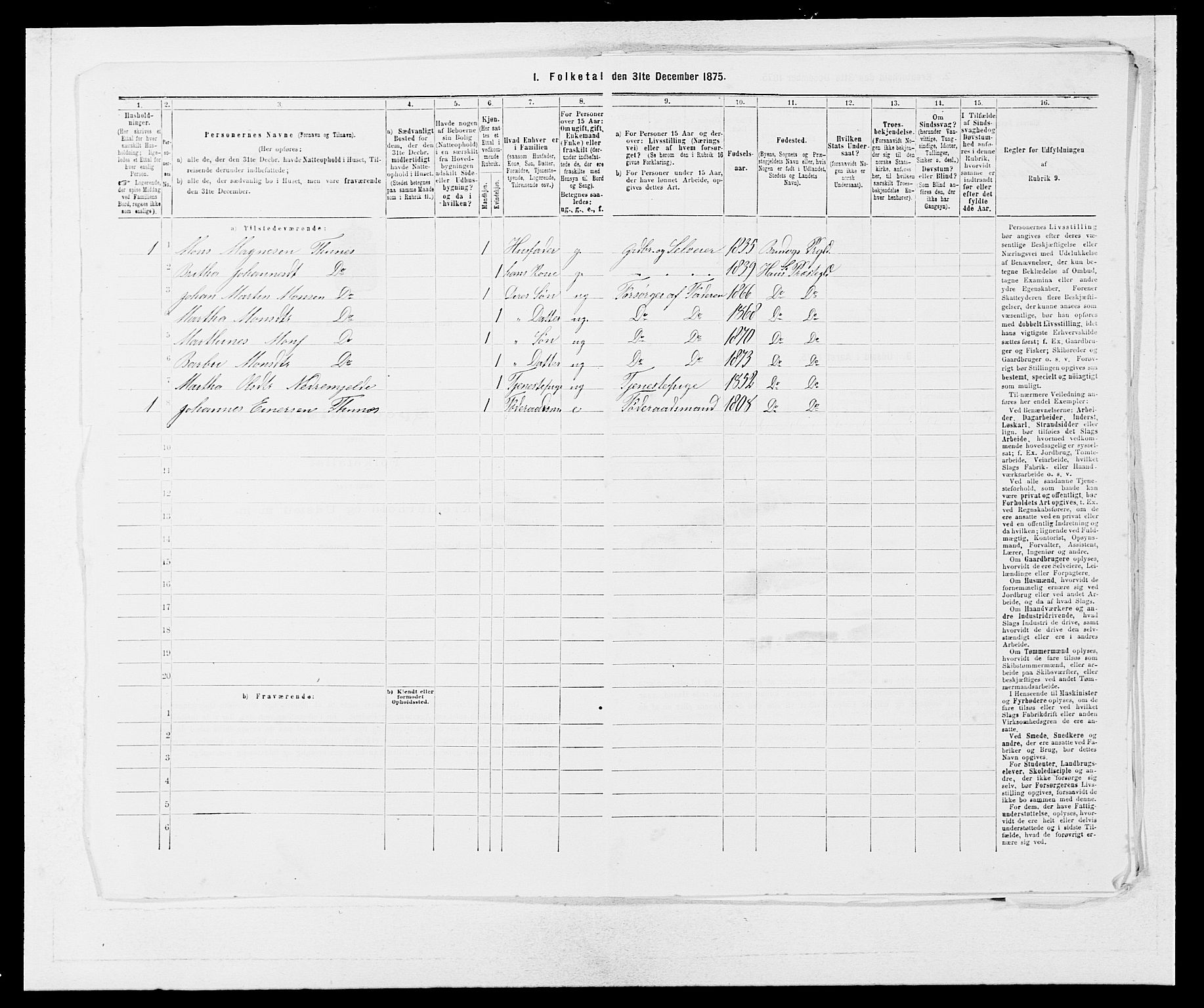 SAB, Folketelling 1875 for 1250P Haus prestegjeld, 1875, s. 1175