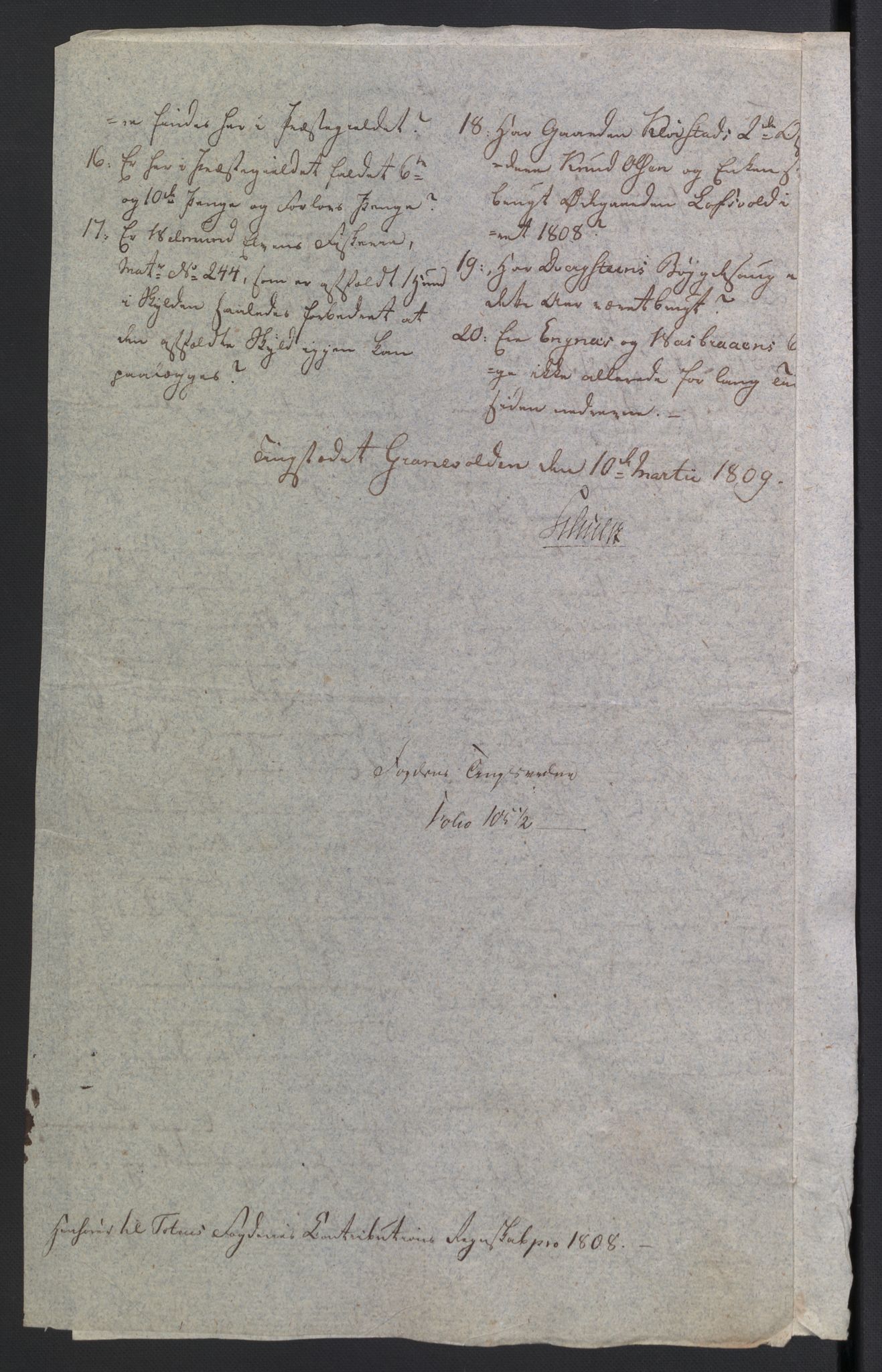 Rentekammeret inntil 1814, Reviderte regnskaper, Fogderegnskap, AV/RA-EA-4092/R19/L1396: Fogderegnskap Toten, Hadeland og Vardal, 1808, s. 115