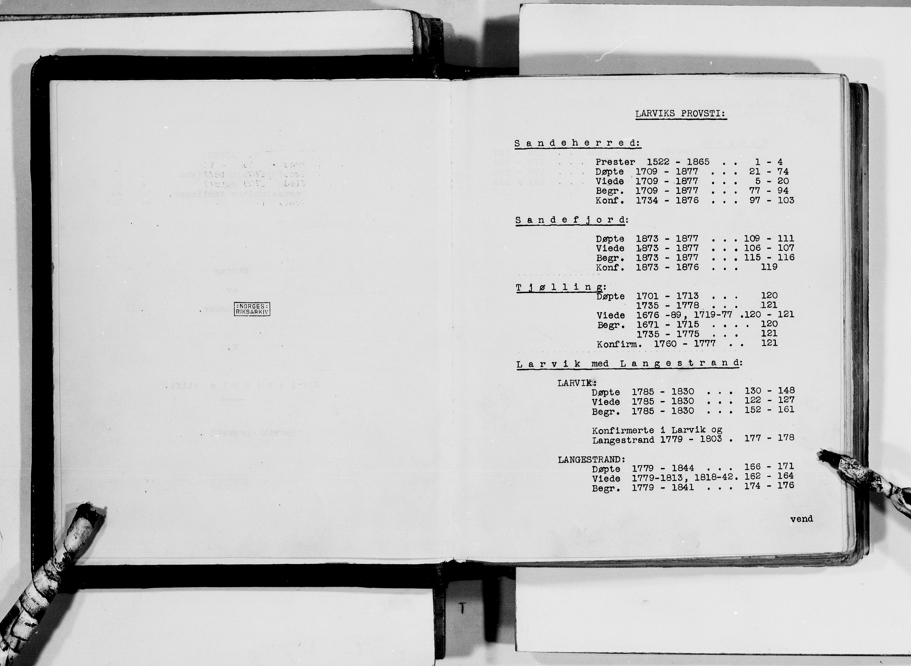 Lassens samlinger, AV/RA-PA-0051/F/Fc/L0079: Utdrag av kirkebøker V - Kristiania stift: Larvik prosti, 1671-1877