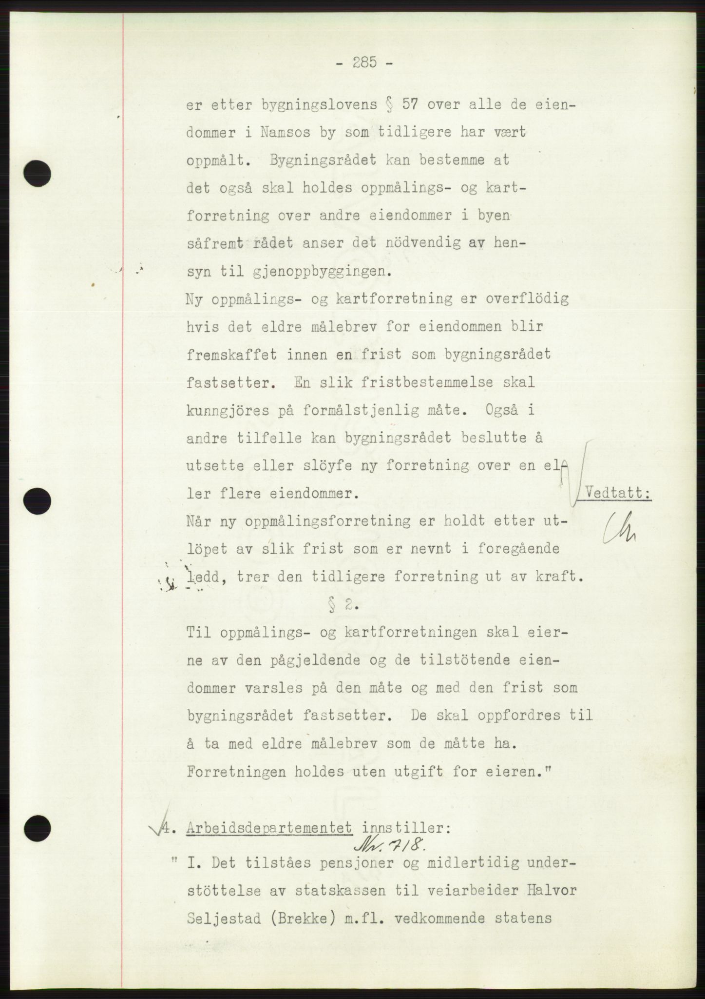 Administrasjonsrådet, AV/RA-S-1004/A/L0002: Vedtaksprotokoll 16/4-25/9, 1940, s. 289