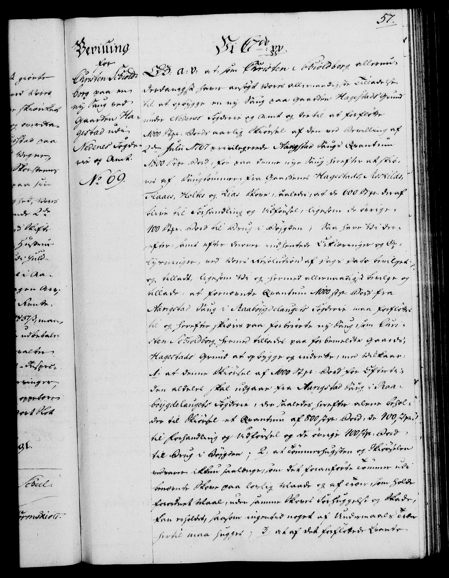 Rentekammeret, Kammerkanselliet, RA/EA-3111/G/Gg/Gga/L0013: Norsk ekspedisjonsprotokoll med register (merket RK 53.13), 1784-1787, s. 57