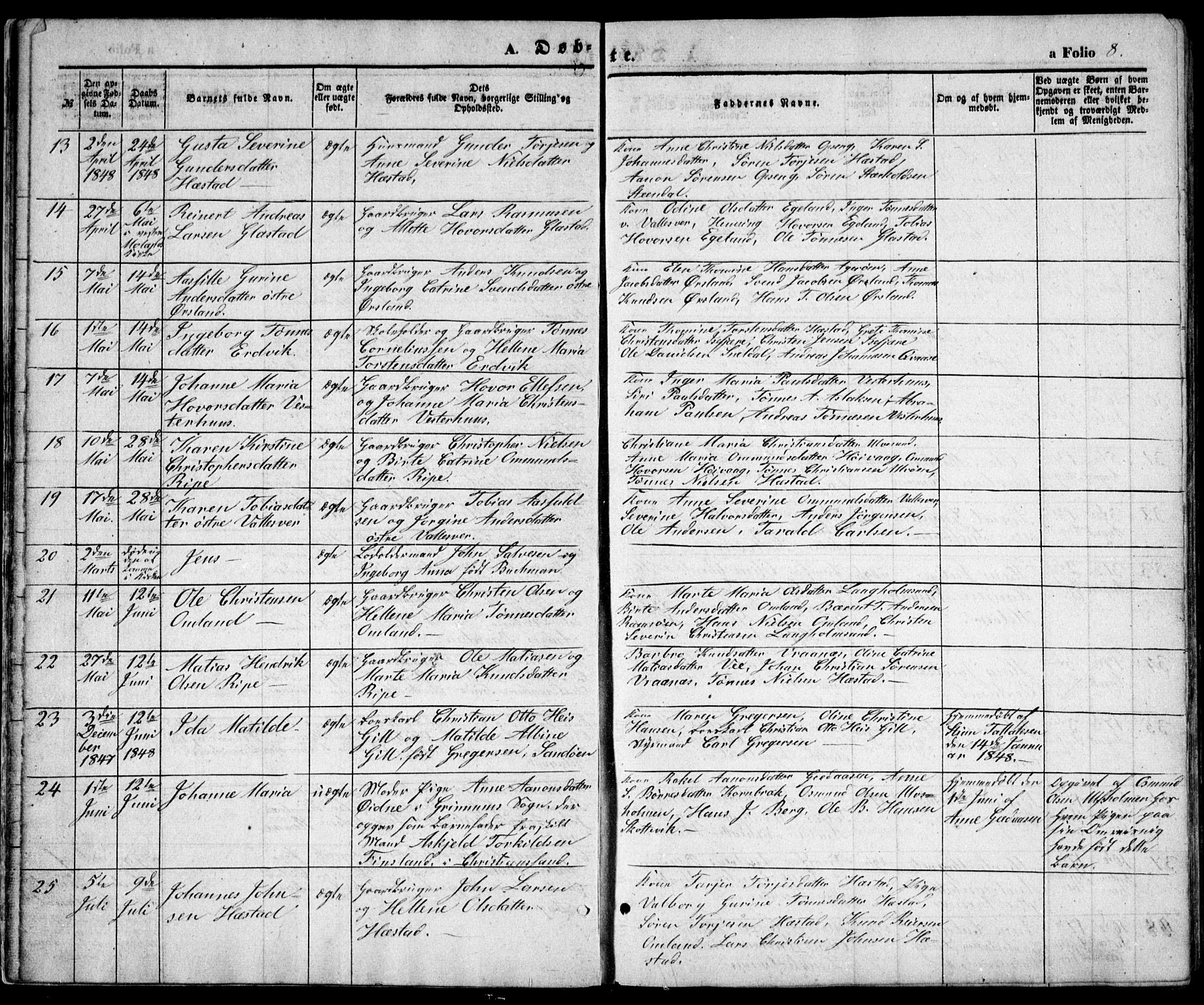 Høvåg sokneprestkontor, AV/SAK-1111-0025/F/Fb/L0002: Klokkerbok nr. B 2, 1847-1869, s. 8