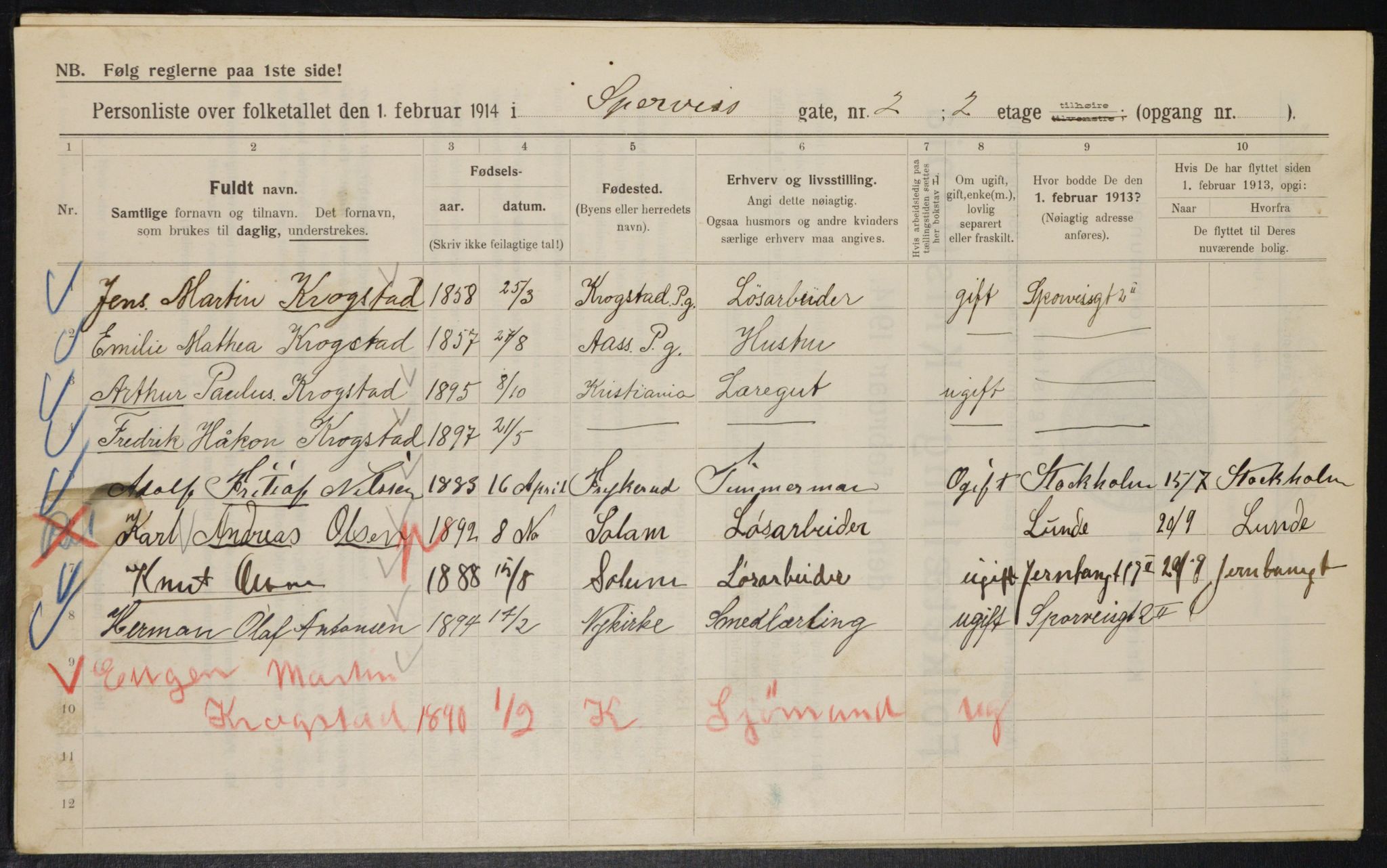 OBA, Kommunal folketelling 1.2.1914 for Kristiania, 1914, s. 100327