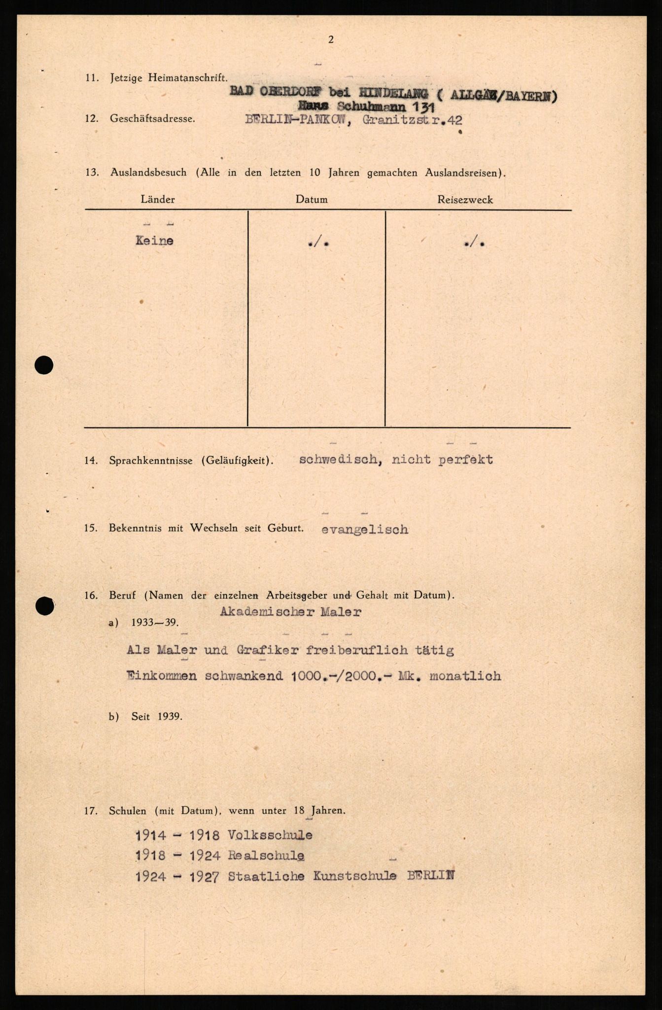 Forsvaret, Forsvarets overkommando II, AV/RA-RAFA-3915/D/Db/L0015: CI Questionaires. Tyske okkupasjonsstyrker i Norge. Tyskere., 1945-1946, s. 147