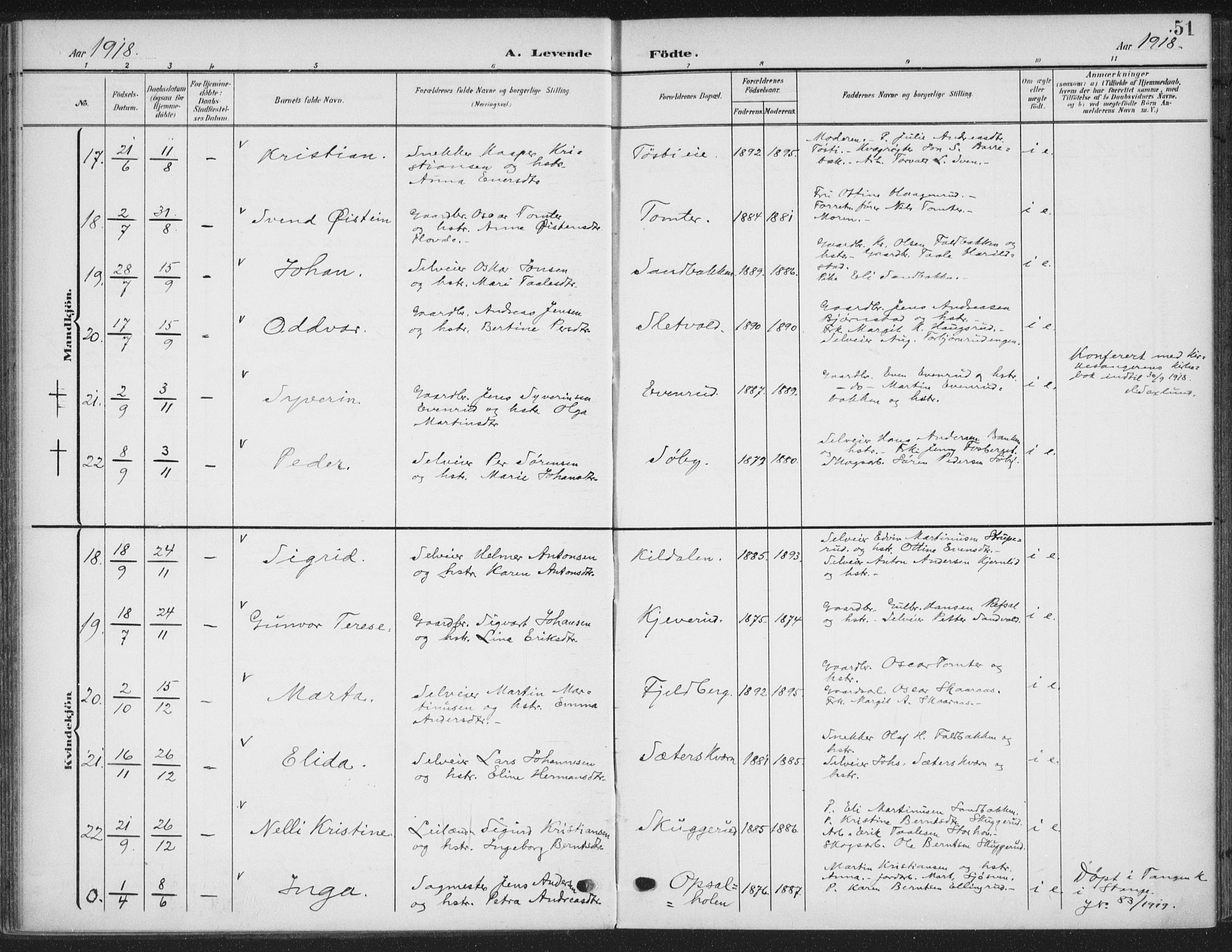 Romedal prestekontor, AV/SAH-PREST-004/K/L0009: Ministerialbok nr. 9, 1906-1929, s. 51