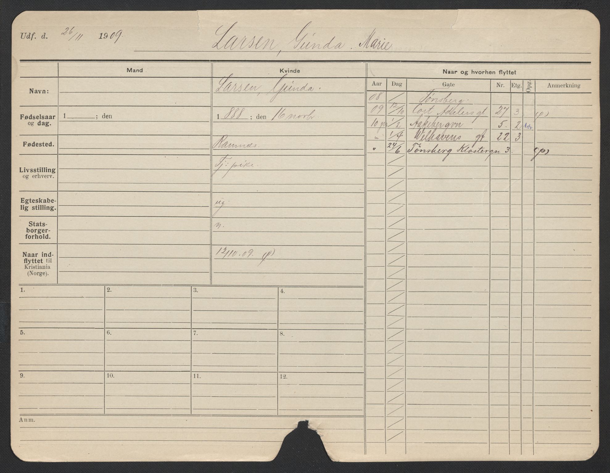 Oslo folkeregister, Registerkort, AV/SAO-A-11715/F/Fa/Fac/L0019: Kvinner, 1906-1914, s. 892a