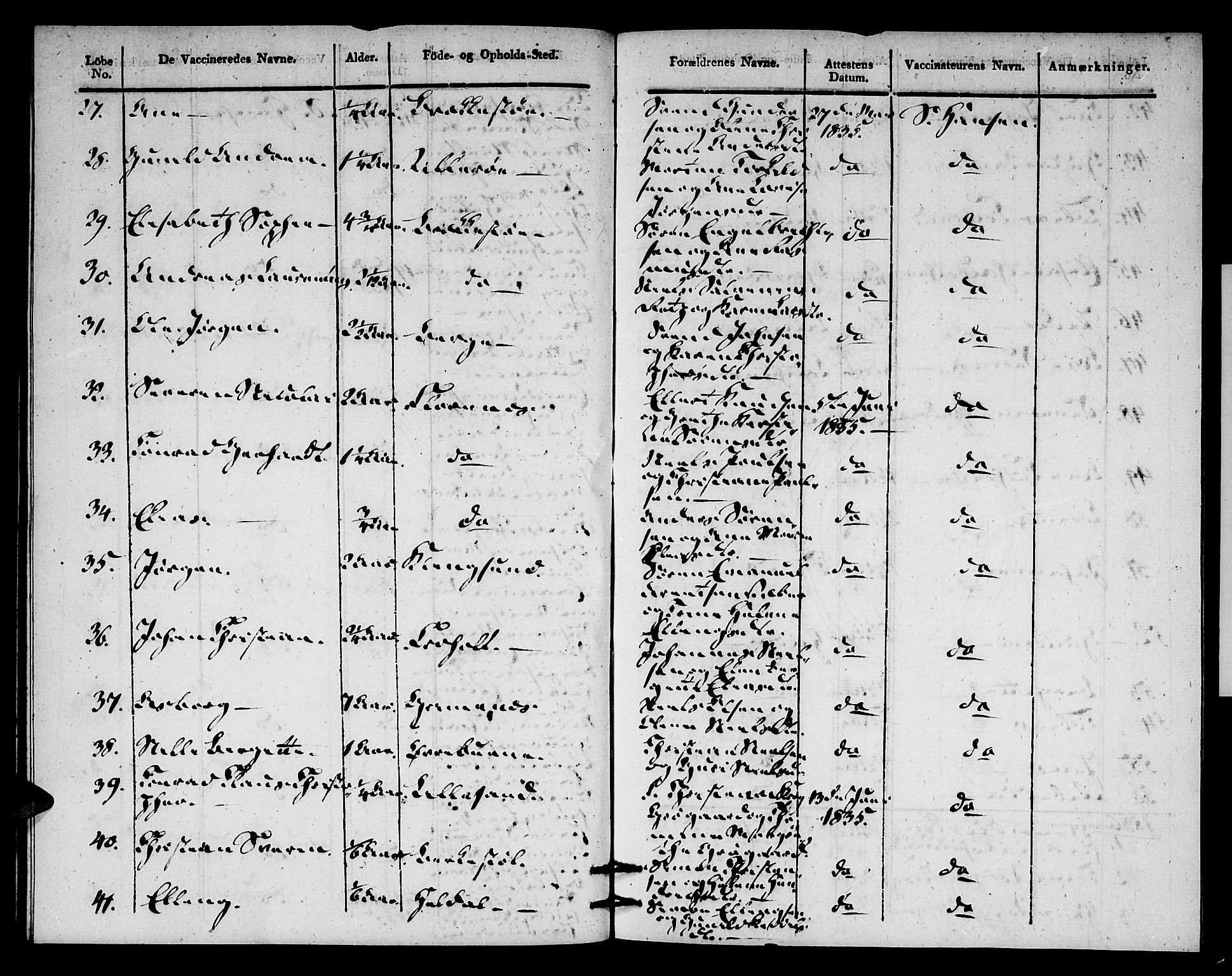 Vestre Moland sokneprestkontor, AV/SAK-1111-0046/F/Ff/L0002/0003: Vaksinasjonsprotokoll nr. A VI 3, 1830-1844