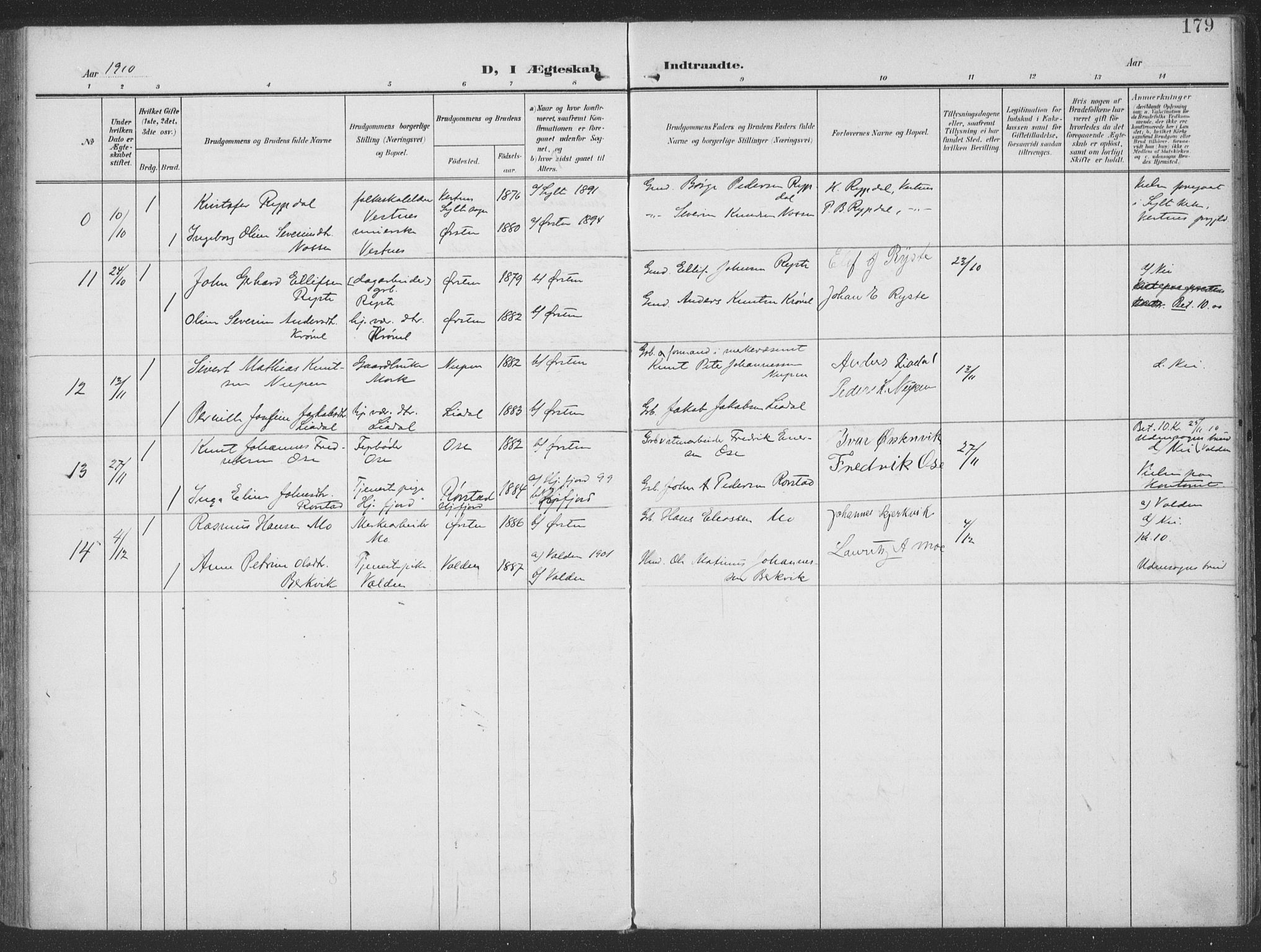 Ministerialprotokoller, klokkerbøker og fødselsregistre - Møre og Romsdal, AV/SAT-A-1454/513/L0178: Ministerialbok nr. 513A05, 1906-1919, s. 179