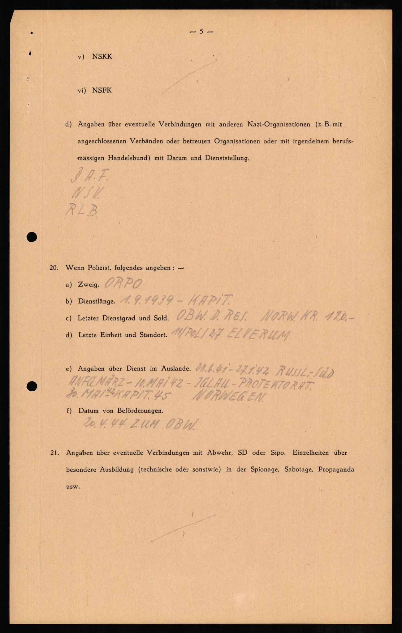 Forsvaret, Forsvarets overkommando II, RA/RAFA-3915/D/Db/L0005: CI Questionaires. Tyske okkupasjonsstyrker i Norge. Tyskere., 1945-1946, s. 469