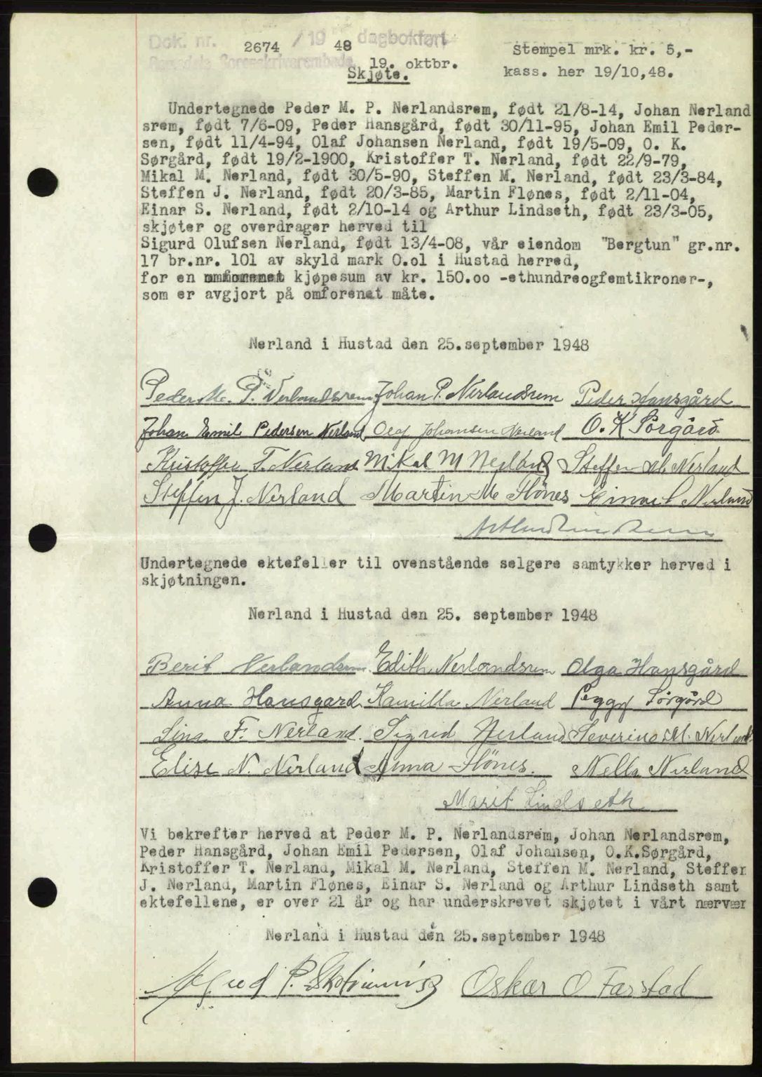 Romsdal sorenskriveri, SAT/A-4149/1/2/2C: Pantebok nr. A27, 1948-1948, Dagboknr: 2674/1948