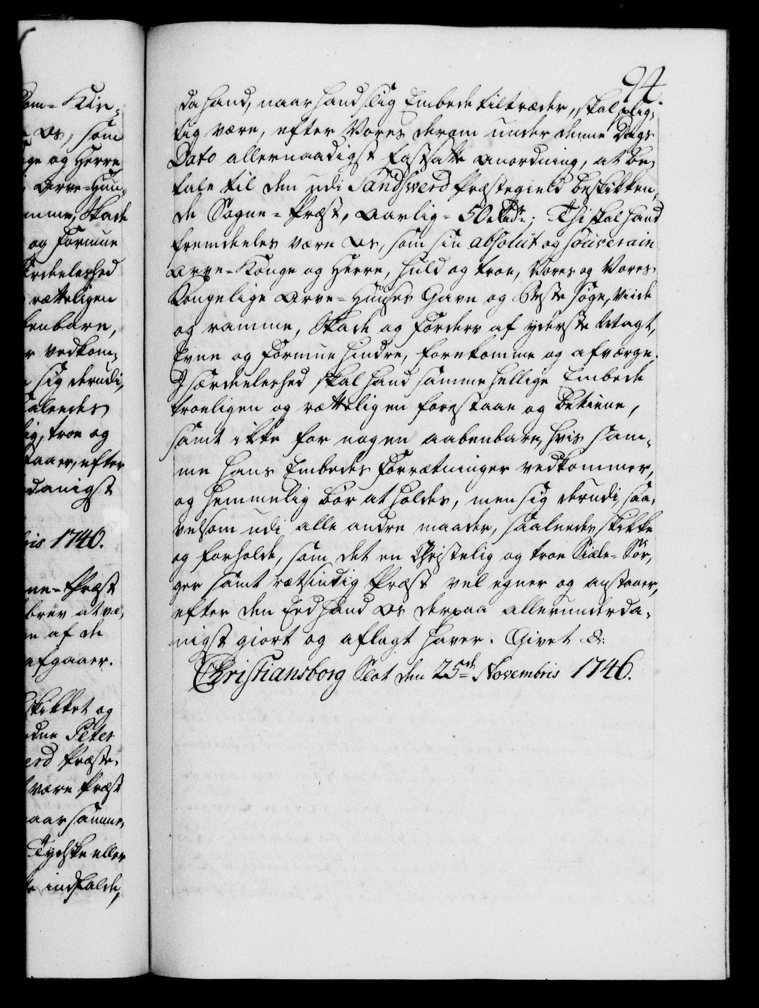 Danske Kanselli 1572-1799, RA/EA-3023/F/Fc/Fca/Fcaa/L0035: Norske registre, 1746-1748, s. 94a