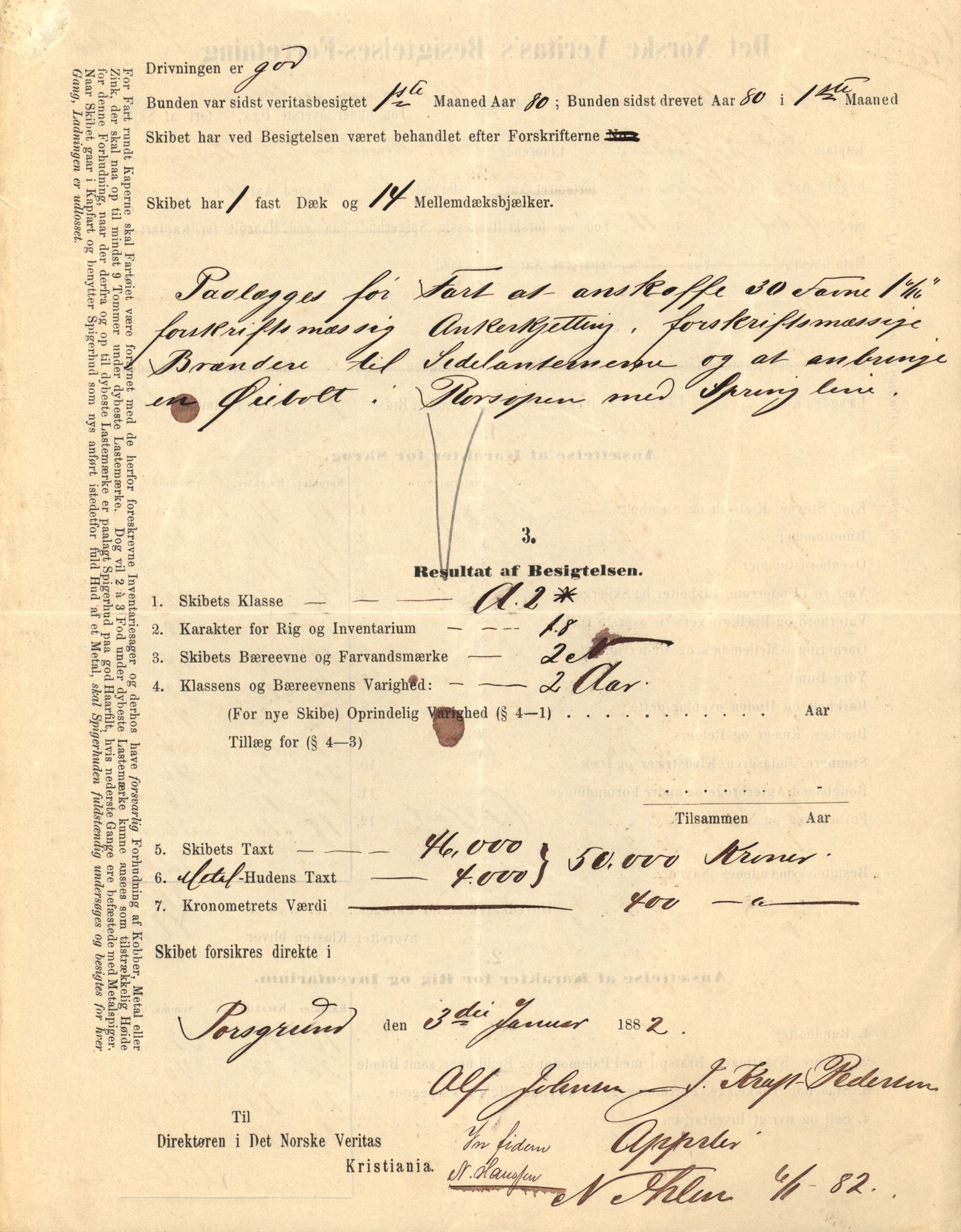 Pa 63 - Østlandske skibsassuranceforening, VEMU/A-1079/G/Ga/L0016/0011: Havaridokumenter / Elise, Dux, Dagmar, Dacapo, Louis, Iphignia, 1883, s. 48