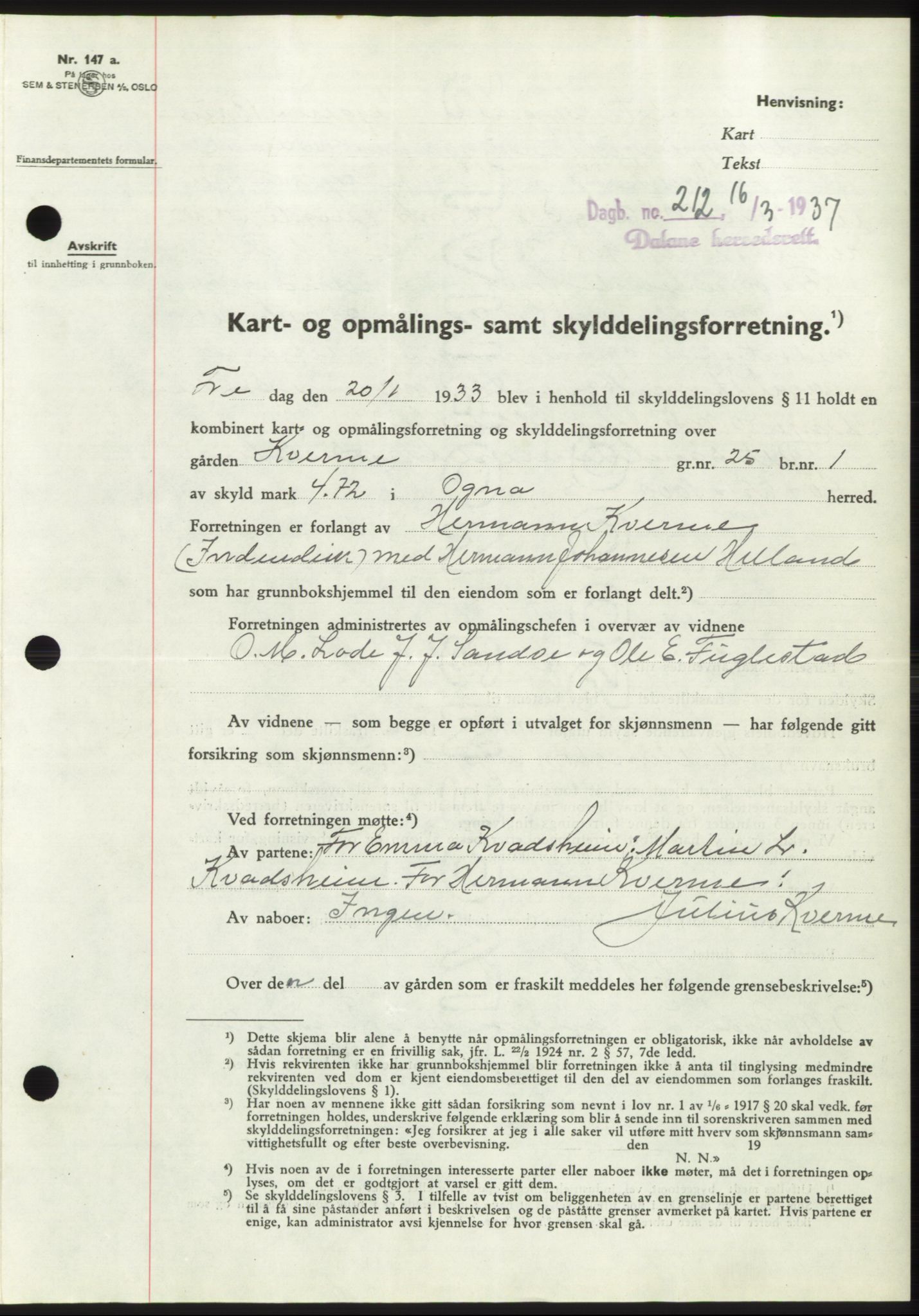 Dalane sorenskriveri, SAST/A-100309/02/G/Gb/L0058: Pantebok, 1926-1950, Tingl.dato: 16.03.1937