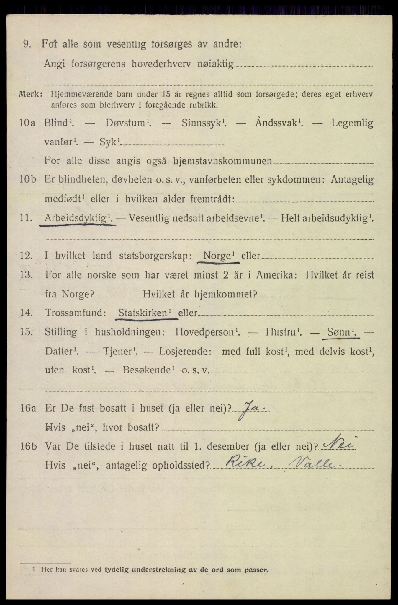 SAK, Folketelling 1920 for 0940 Valle herred, 1920, s. 2288