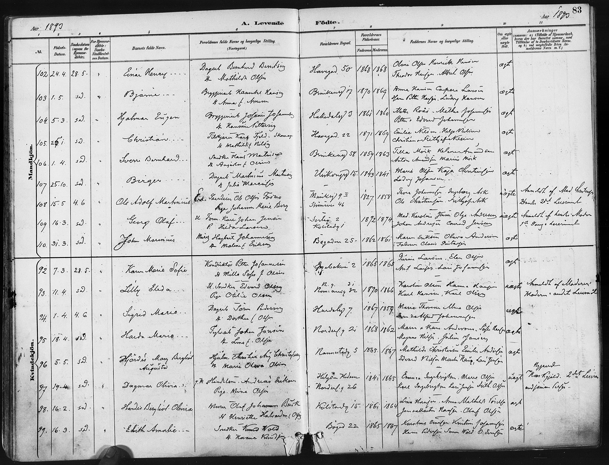 Kampen prestekontor Kirkebøker, AV/SAO-A-10853/F/Fa/L0005: Ministerialbok nr. I 5, 1890-1902, s. 83