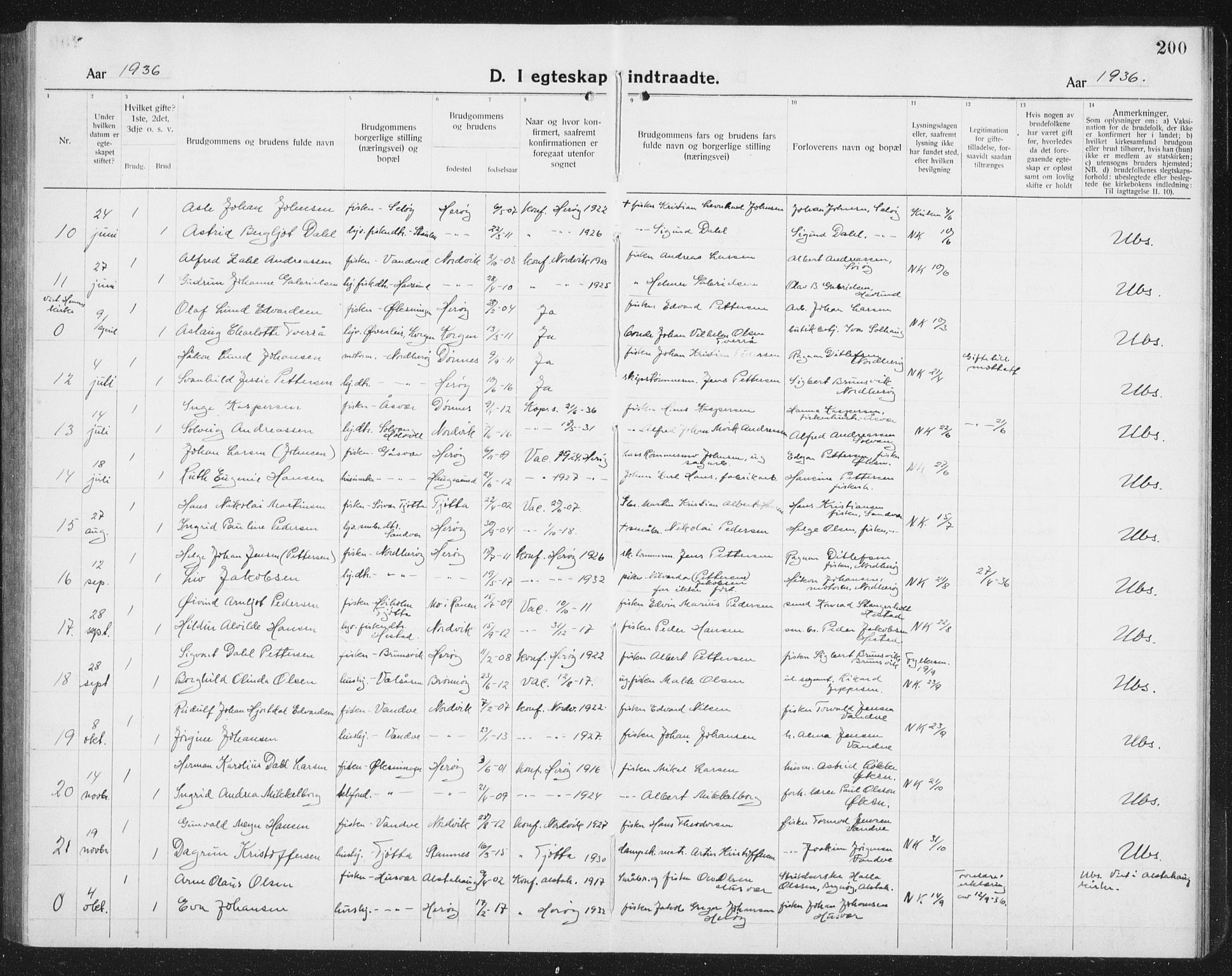 Ministerialprotokoller, klokkerbøker og fødselsregistre - Nordland, AV/SAT-A-1459/834/L0517: Klokkerbok nr. 834C07, 1919-1939, s. 200