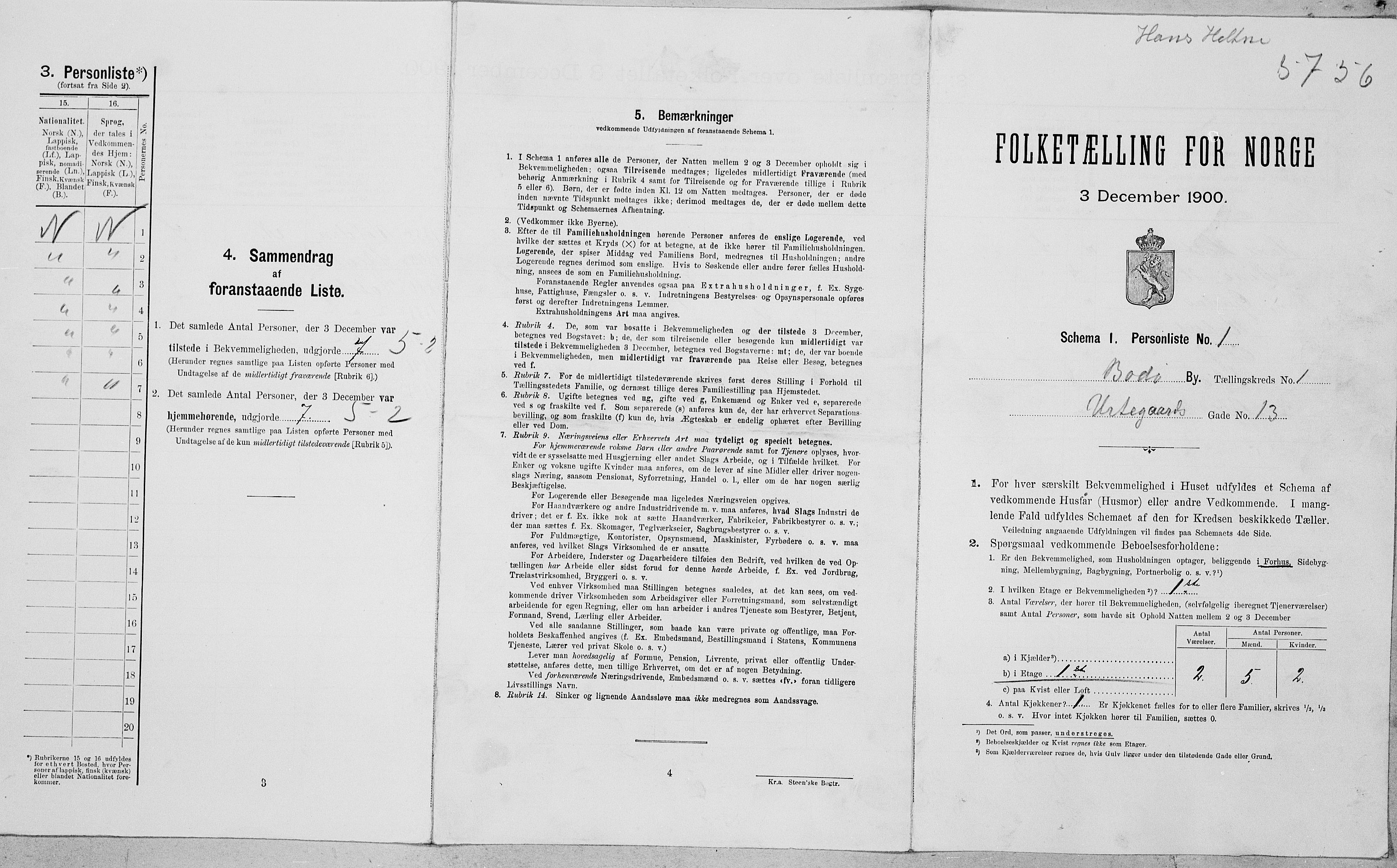 SAT, Folketelling 1900 for 1804 Bodø kjøpstad, 1900, s. 174