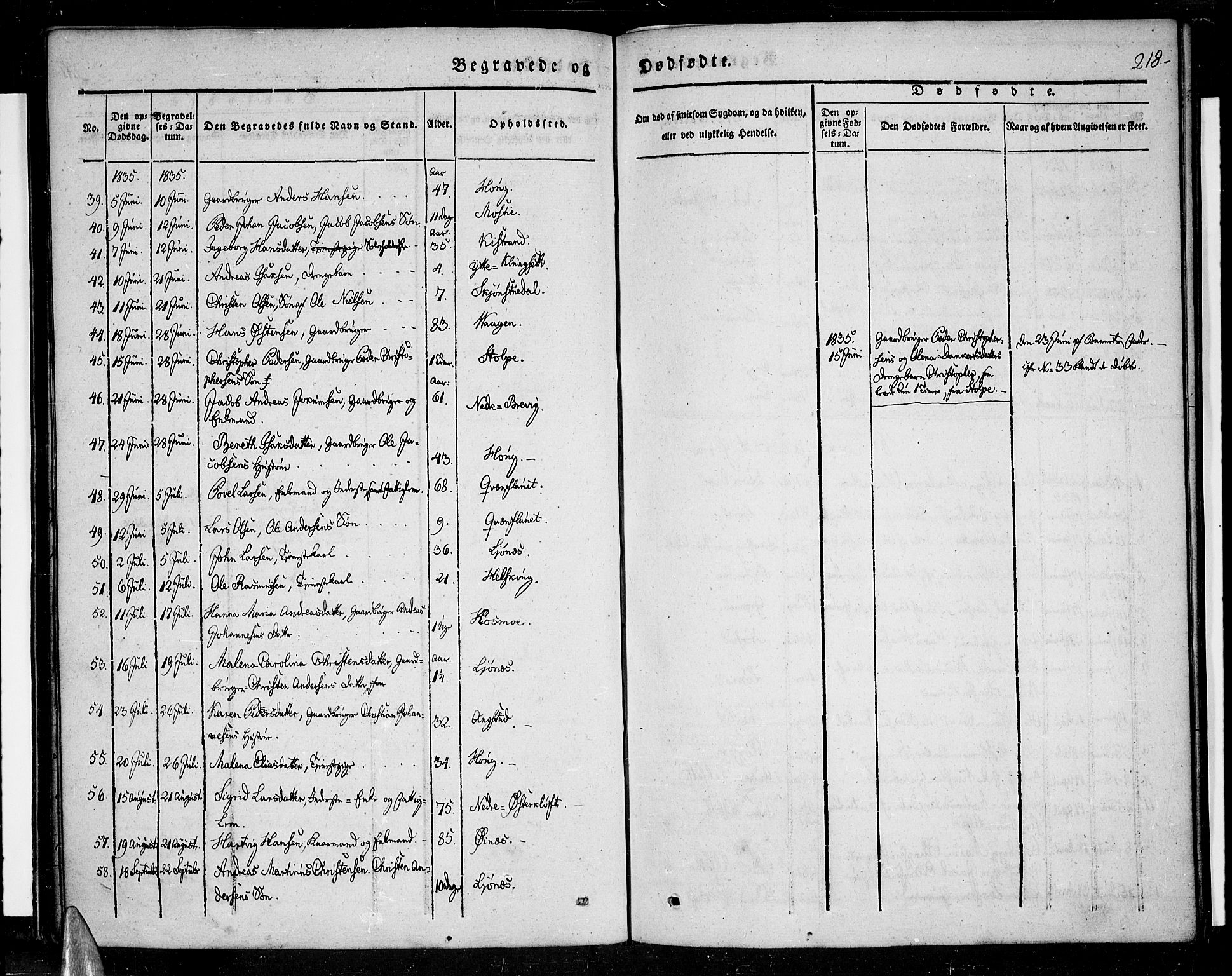 Ministerialprotokoller, klokkerbøker og fødselsregistre - Nordland, SAT/A-1459/852/L0737: Ministerialbok nr. 852A07, 1833-1849, s. 218