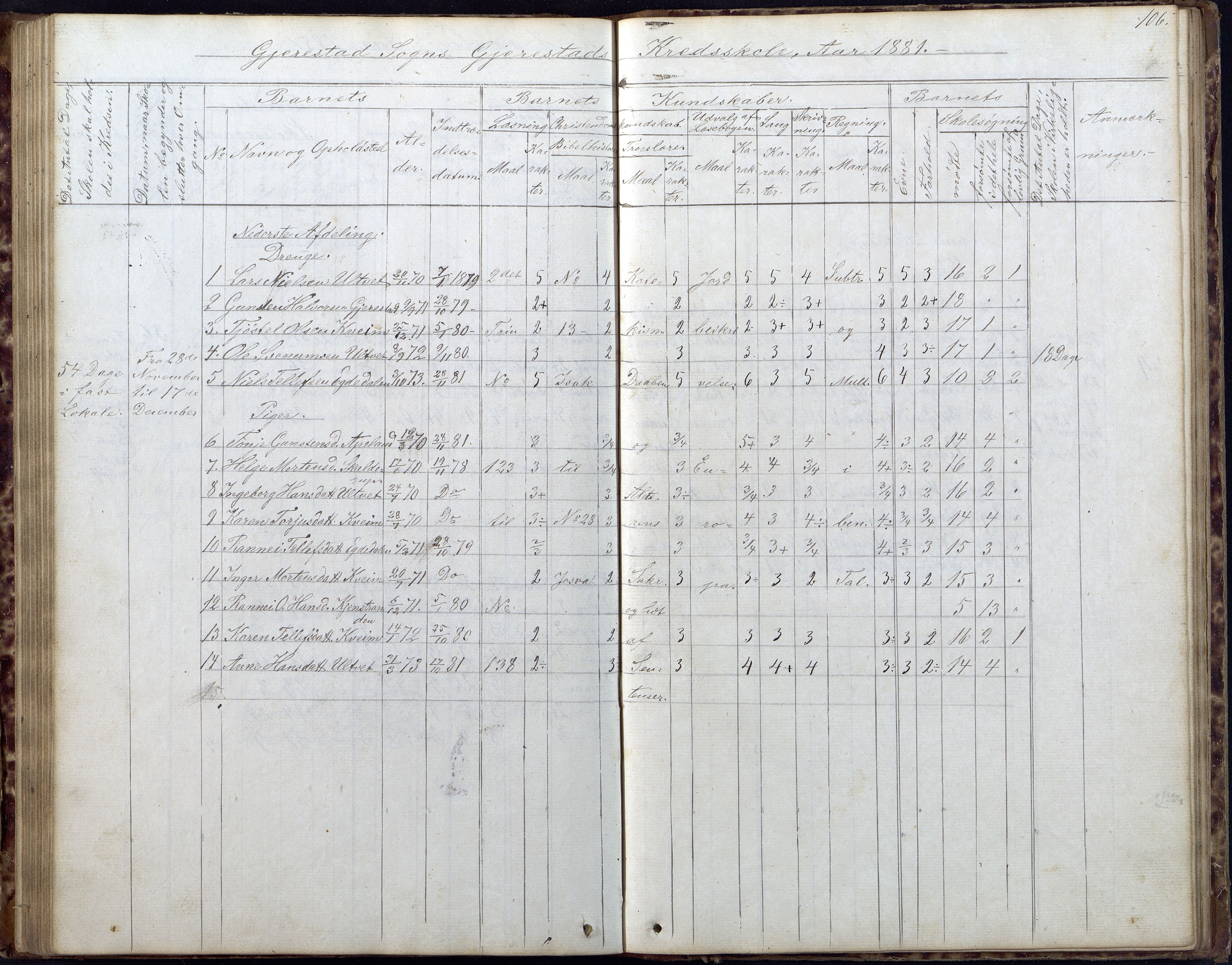 Gjerstad Kommune, Gjerstad Skole, AAMA/KA0911-550a/F02/L0005: Skoleprotokoll, 1863-1891, s. 106