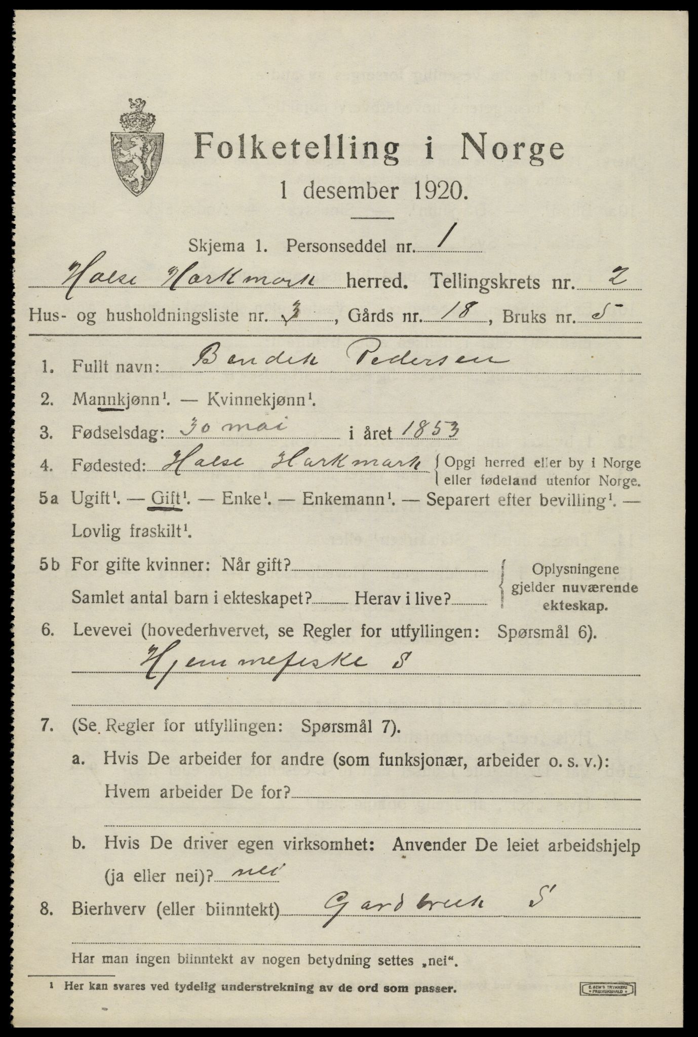 SAK, Folketelling 1920 for 1019 Halse og Harkmark herred, 1920, s. 2049