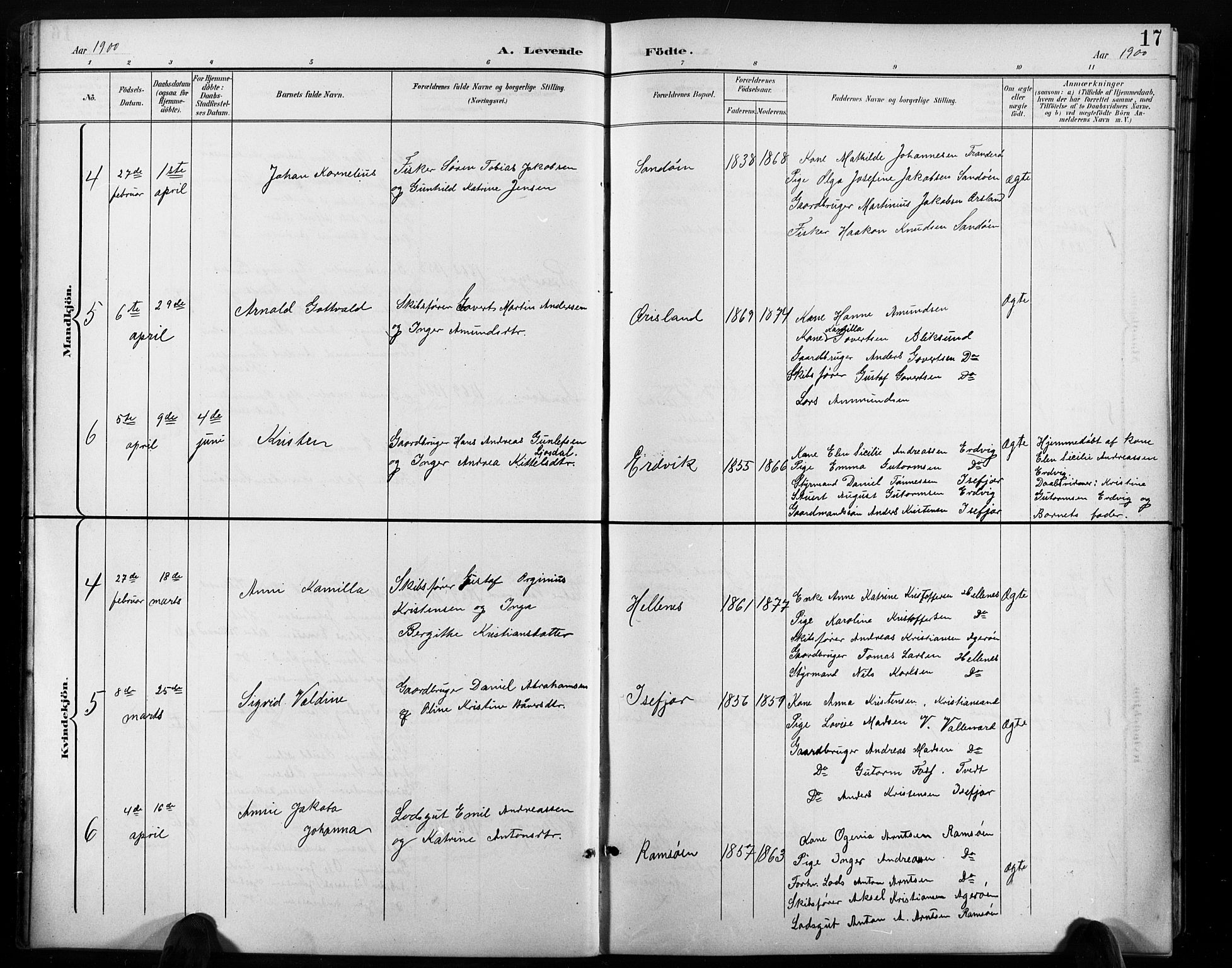 Høvåg sokneprestkontor, AV/SAK-1111-0025/F/Fb/L0005: Klokkerbok nr. B 5, 1898-1929, s. 17