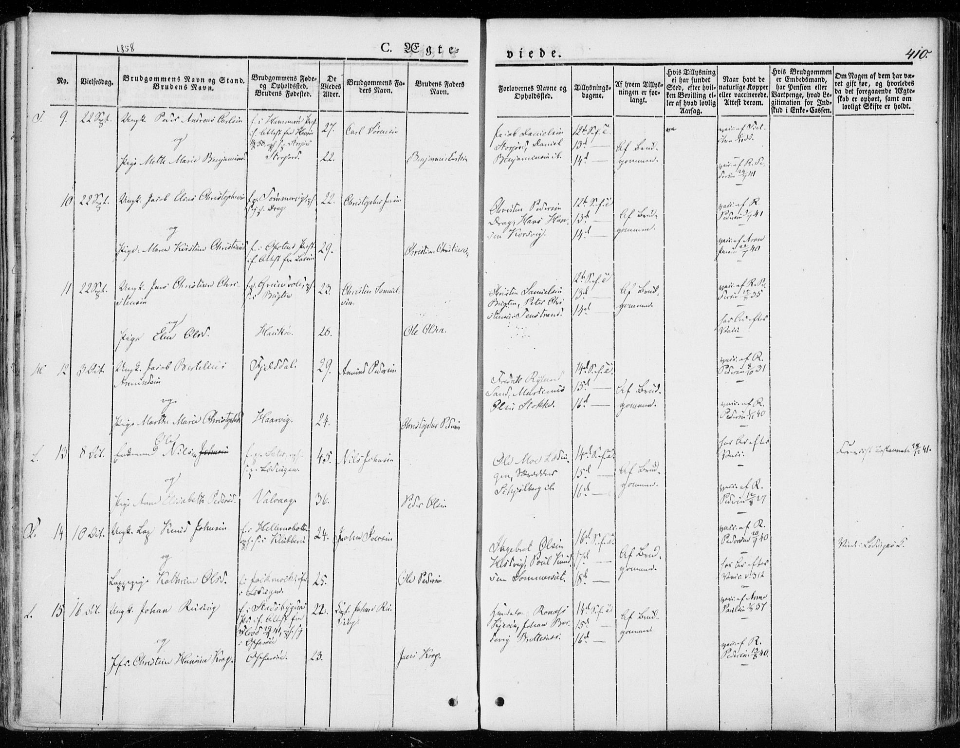 Ministerialprotokoller, klokkerbøker og fødselsregistre - Nordland, AV/SAT-A-1459/872/L1033: Ministerialbok nr. 872A08, 1840-1863, s. 410