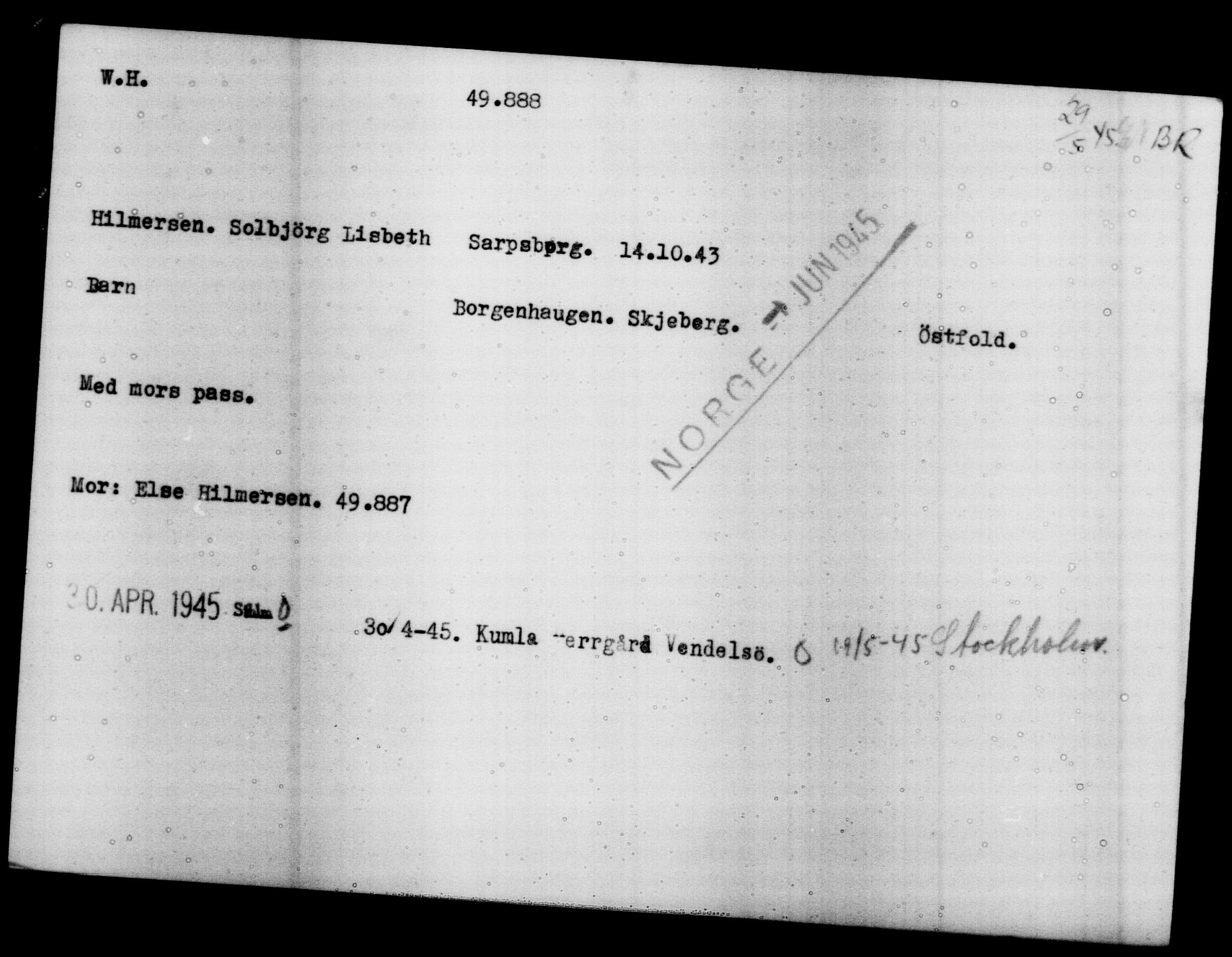 Utenriksstasjonene, Legasjonen i Stockholm, Flyktningkontoret, AV/RA-S-6753/V/Va/L0019: Kjesäterkartoteket, flyktninger med registreringsnr. 49600-55060, 1940-1945, s. 308
