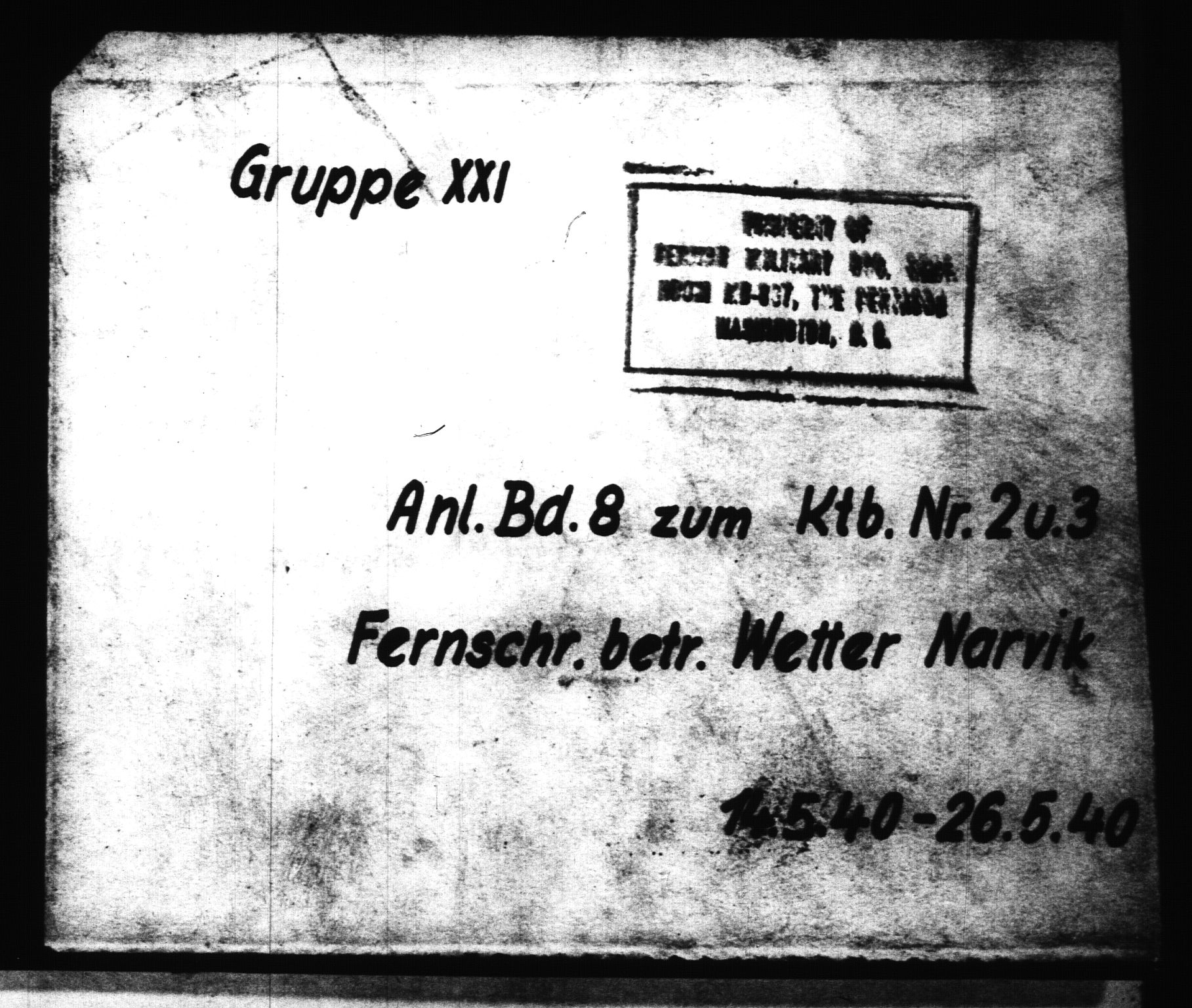 Documents Section, RA/RAFA-2200/V/L0078: Amerikansk mikrofilm "Captured German Documents".
Box No. 717.  FKA jnr. 601/1954., 1940, s. 398
