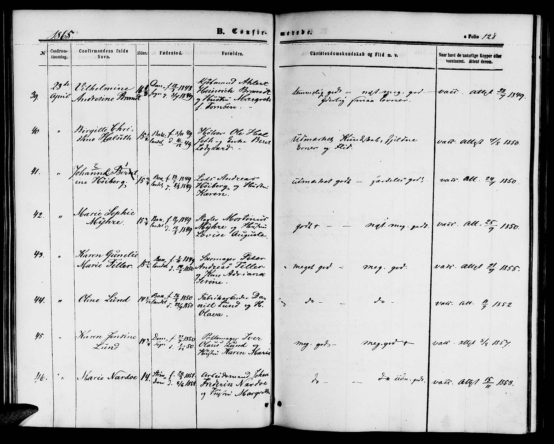 Ministerialprotokoller, klokkerbøker og fødselsregistre - Sør-Trøndelag, AV/SAT-A-1456/604/L0185: Ministerialbok nr. 604A06, 1861-1865, s. 128