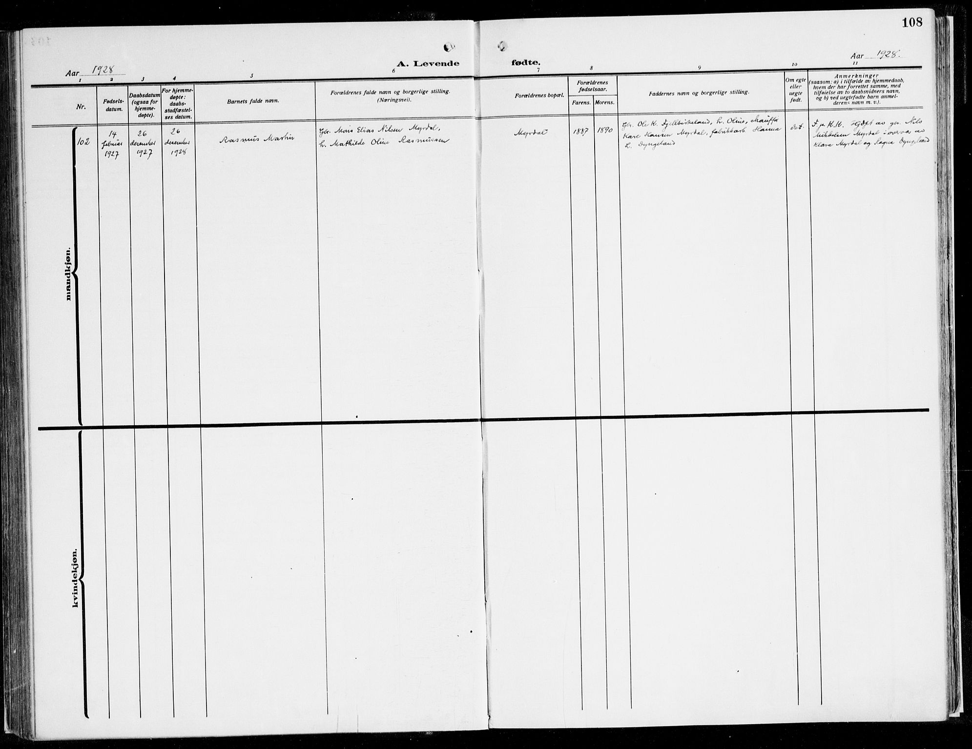 Fana Sokneprestembete, AV/SAB-A-75101/H/Haa/Haaj/L0001: Ministerialbok nr. J 1, 1921-1935, s. 108