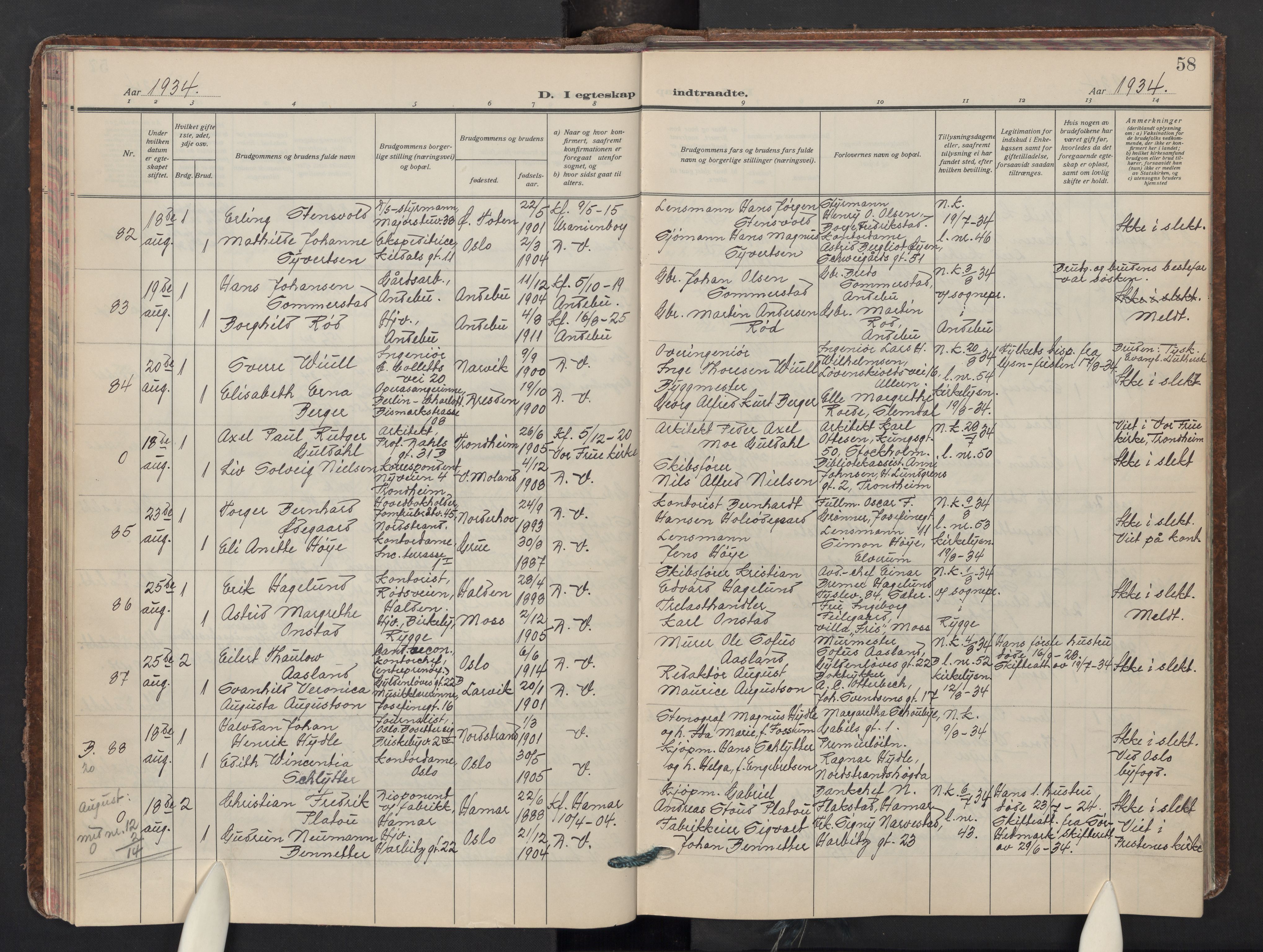 Uranienborg prestekontor Kirkebøker, AV/SAO-A-10877/F/Fa/L0017: Ministerialbok nr. I 17, 1930-1940, s. 58