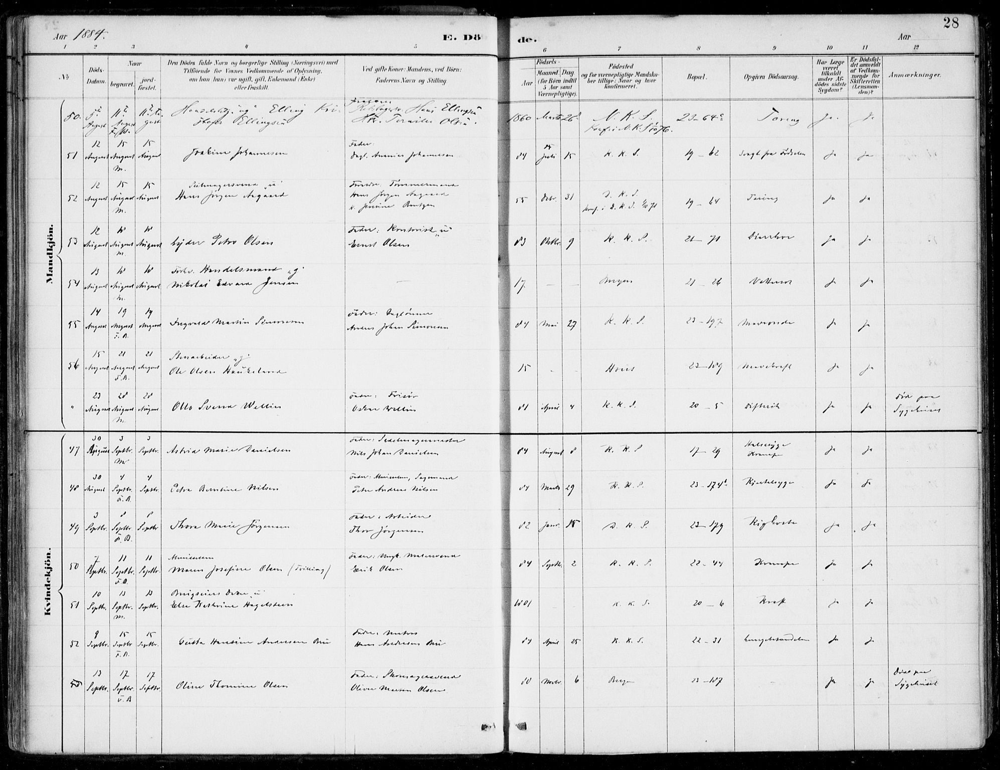 Korskirken sokneprestembete, AV/SAB-A-76101/H/Hab: Klokkerbok nr. E 4, 1884-1910, s. 28