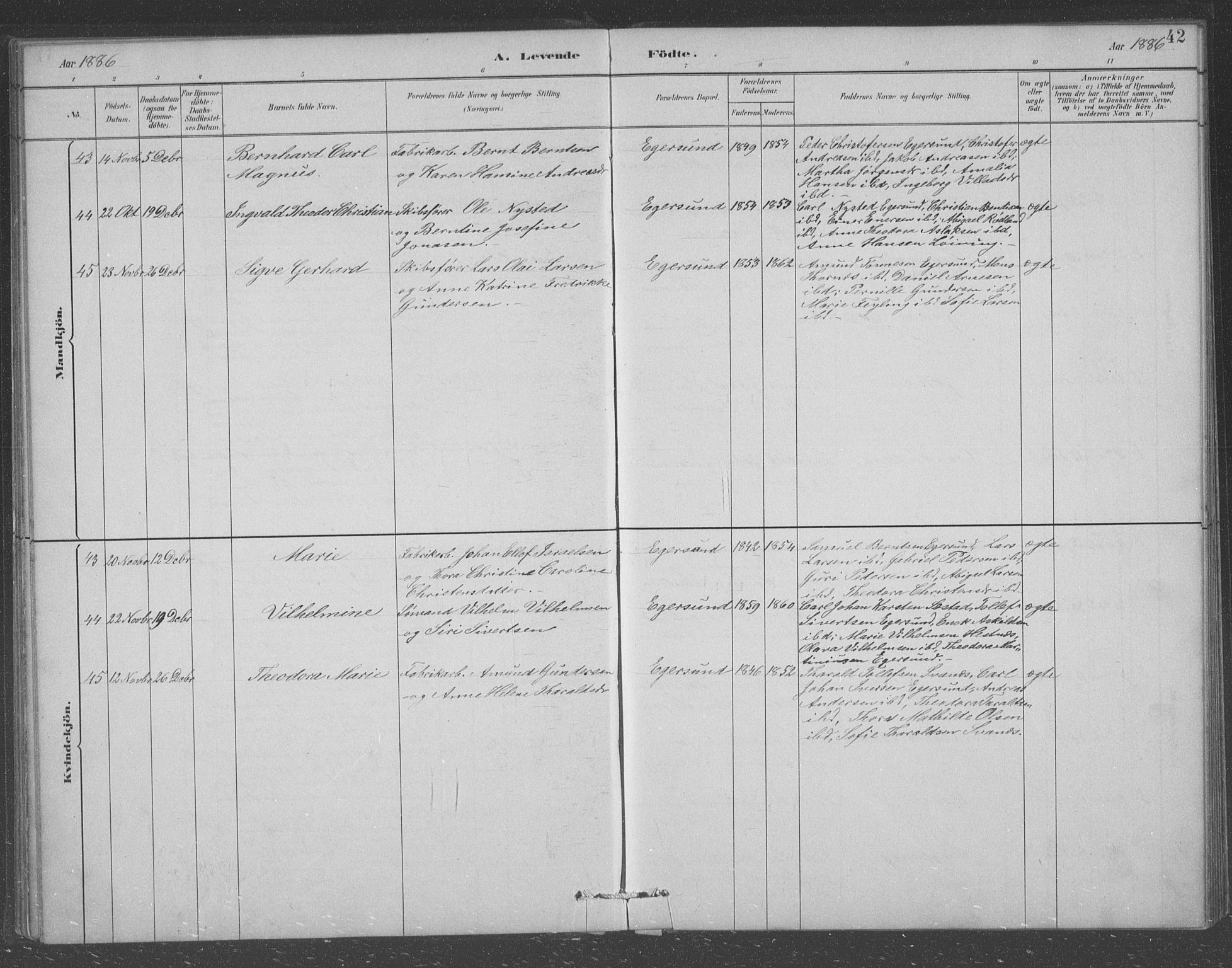 Eigersund sokneprestkontor, AV/SAST-A-101807/S09/L0008: Klokkerbok nr. B 8, 1882-1892, s. 42
