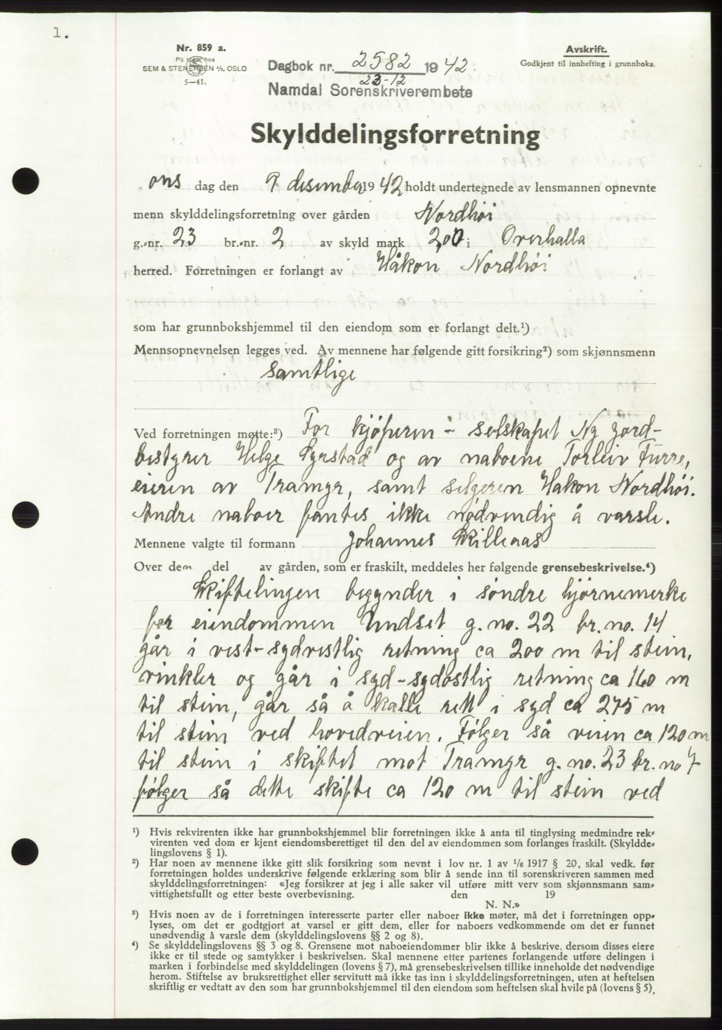 Namdal sorenskriveri, SAT/A-4133/1/2/2C: Pantebok nr. -, 1942-1943, Dagboknr: 2582/1942