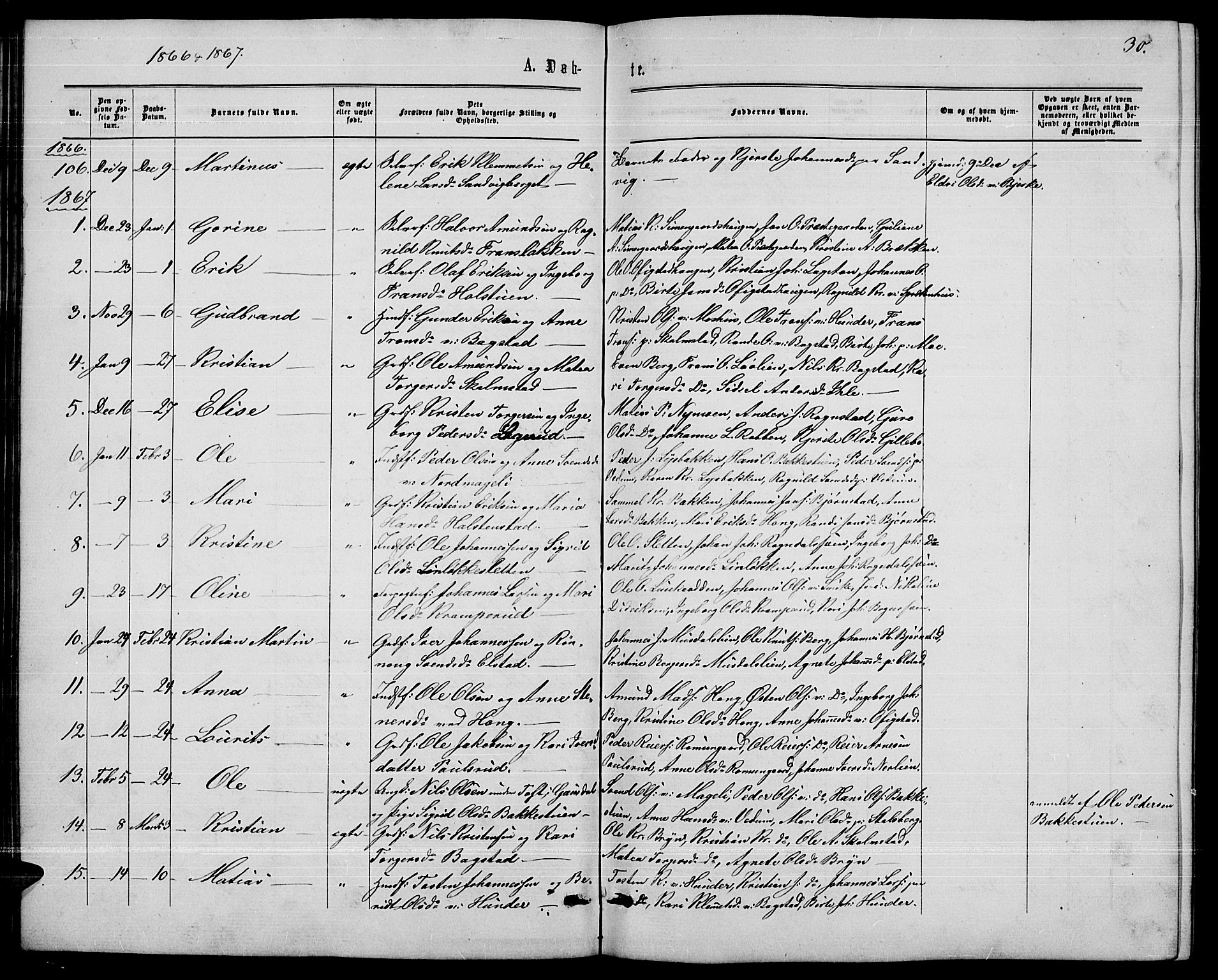 Øyer prestekontor, AV/SAH-PREST-084/H/Ha/Hab/L0001: Klokkerbok nr. 1, 1863-1877, s. 30