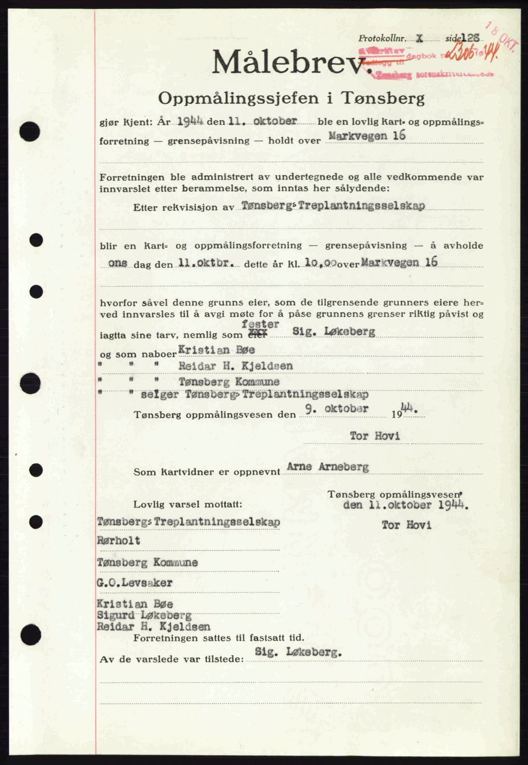 Tønsberg sorenskriveri, AV/SAKO-A-130/G/Ga/Gaa/L0016: Pantebok nr. A16, 1944-1945, Dagboknr: 2306/1944