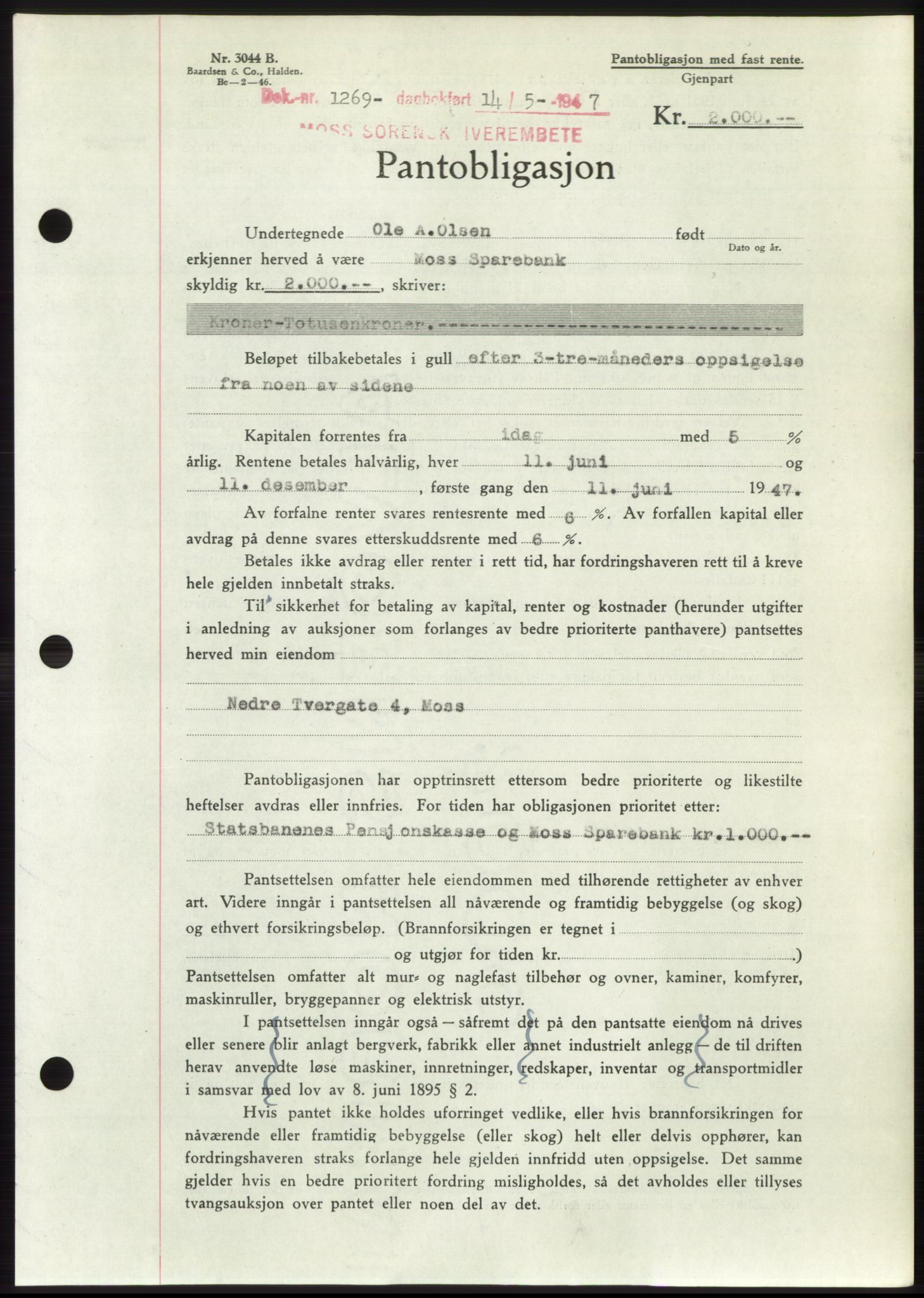 Moss sorenskriveri, SAO/A-10168: Pantebok nr. B17, 1947-1947, Dagboknr: 1269/1947