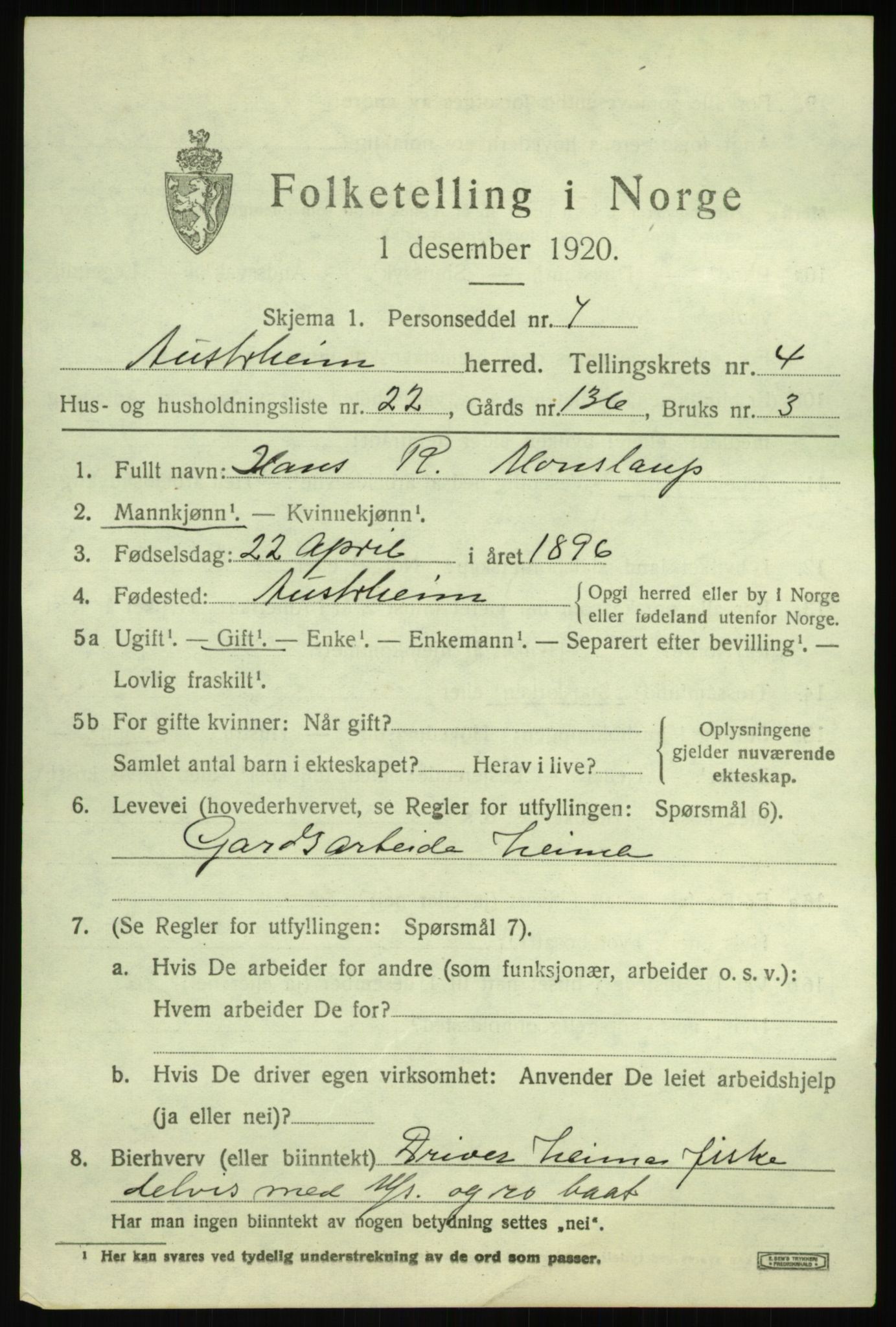 SAB, Folketelling 1920 for 1264 Austrheim herred, 1920, s. 2042