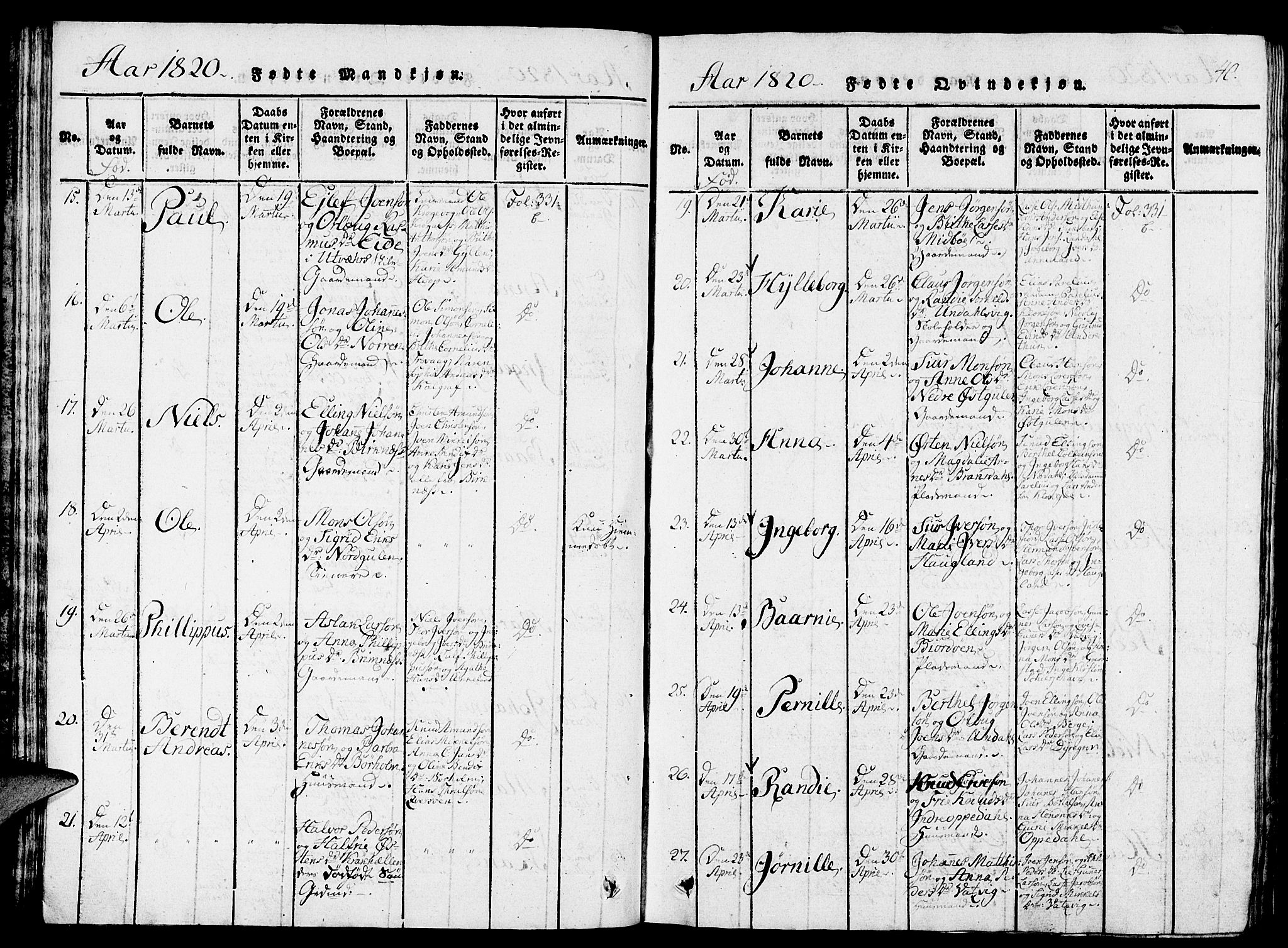 Gulen sokneprestembete, AV/SAB-A-80201/H/Haa/Haaa/L0018: Ministerialbok nr. A 18, 1816-1825, s. 40