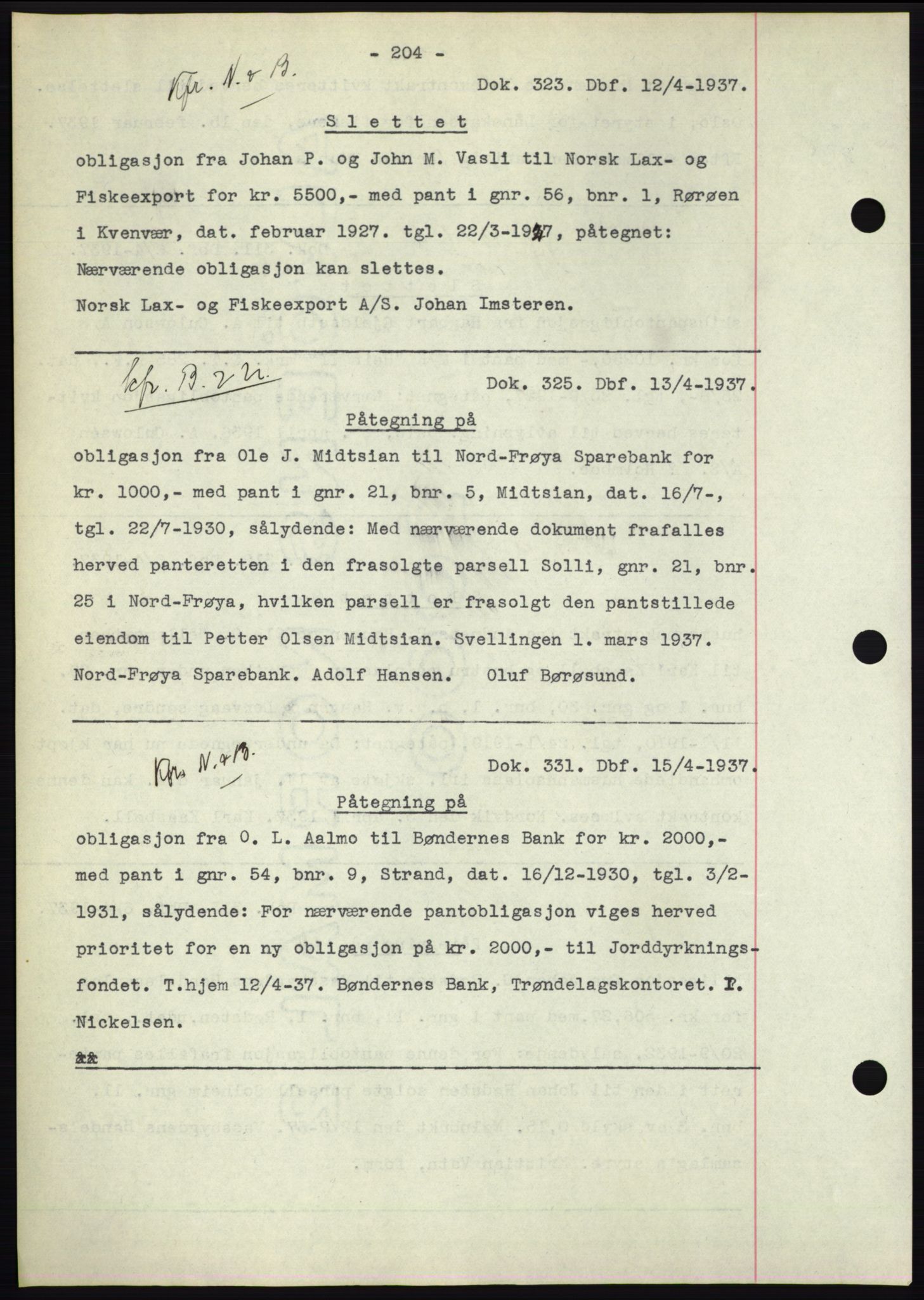 Hitra sorenskriveri, AV/SAT-A-0018/2/2C/2Ca: Pantebok nr. C1, 1936-1945, Dagboknr: 323/1937