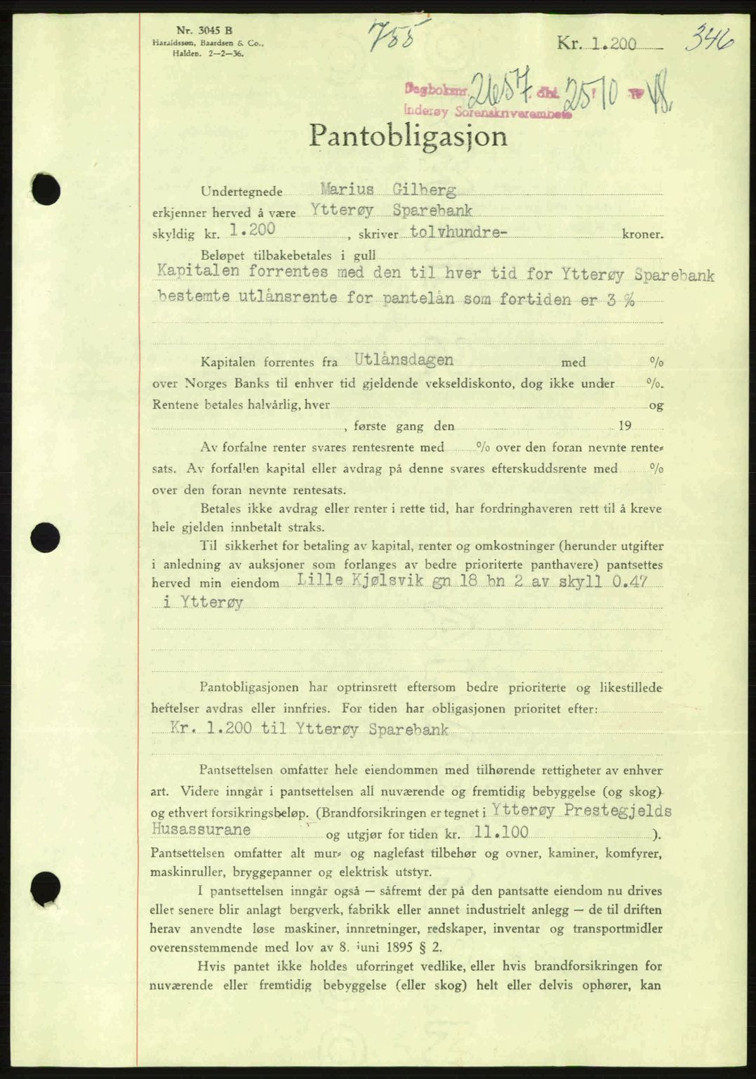 Inderøy sorenskriveri, SAT/A-4147/1/2/2C: Pantebok nr. Y1, 1936-1950, Dagboknr: 2657/1948